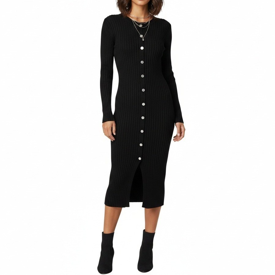 Blashe Dress Womens L Black Bodycon Form Fitting Ribbed Stretch 90s Minimalist