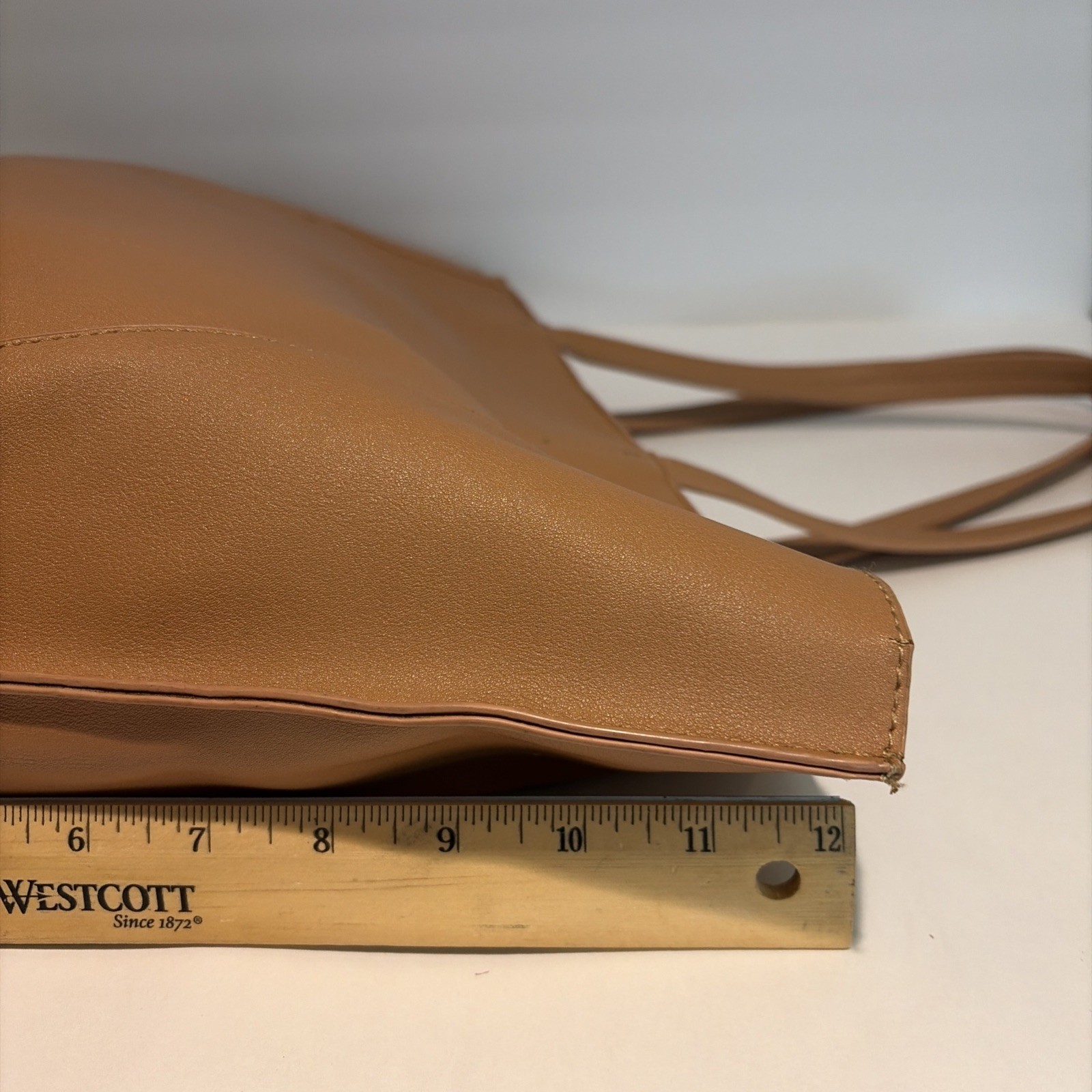 Anthropology Commuter Tote Bag Cognac Vegan Leather w/ Small Clochette Office