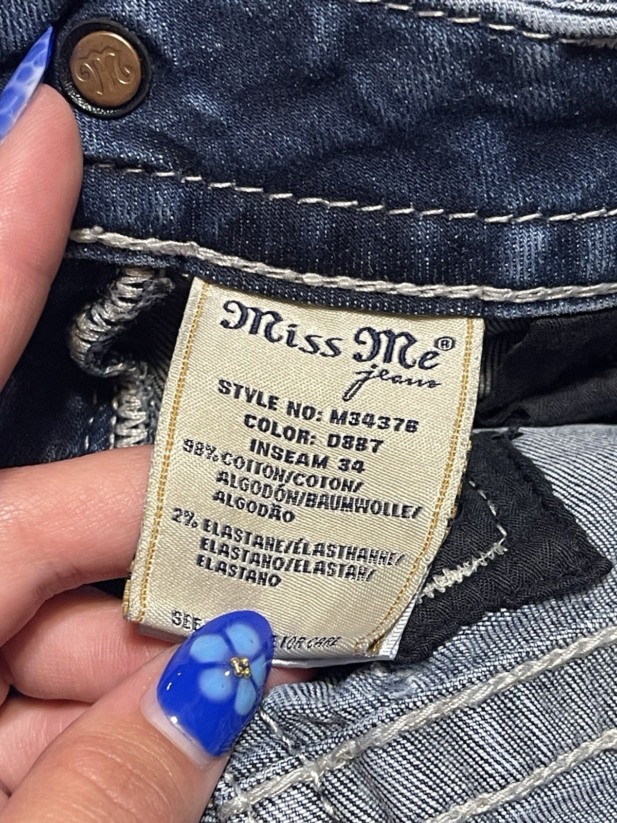 Miss Me Women’s Bootcut Low Rise Stretch Blue Embellished Denim Jeans Size 30
