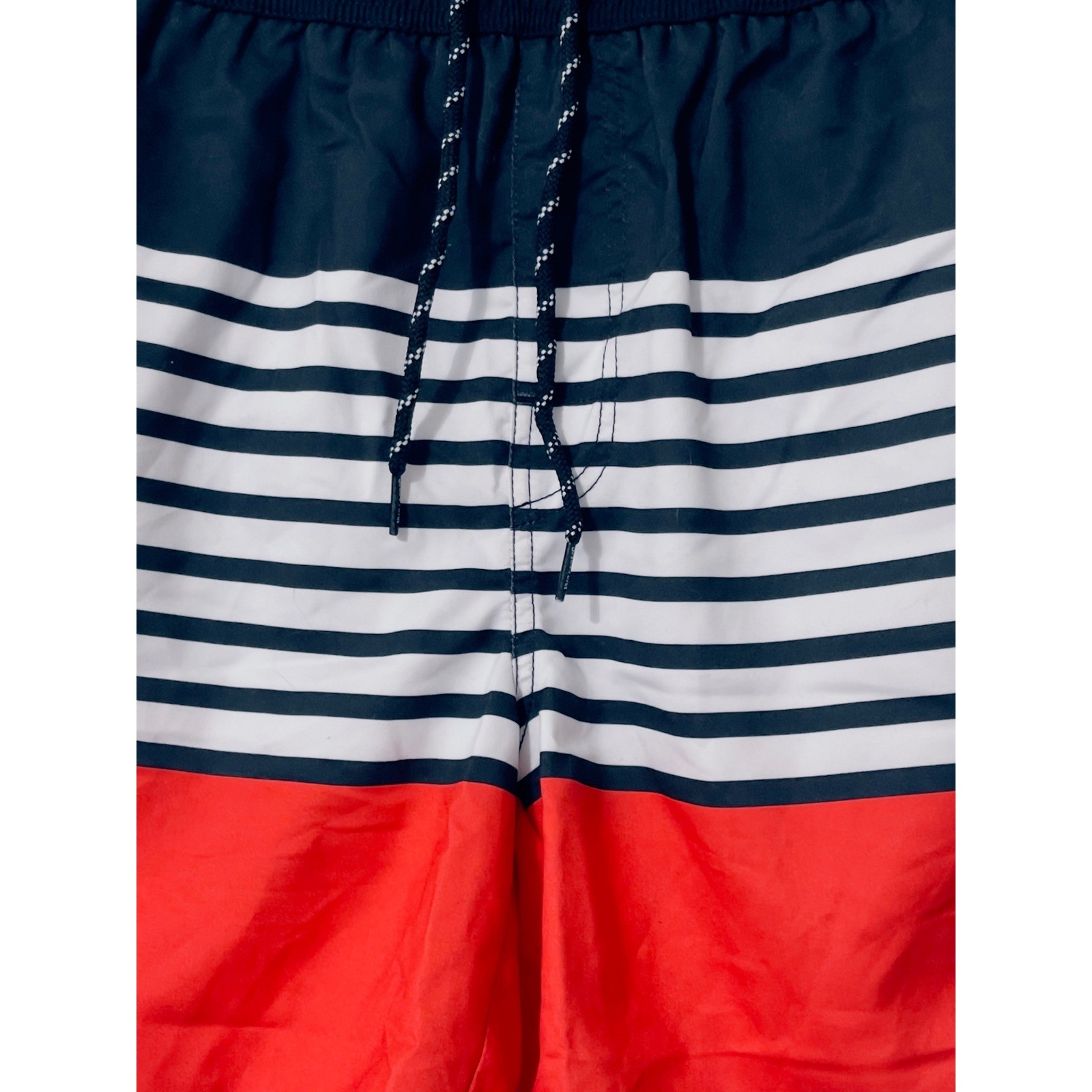 Spicy Tuna Mens Swim Trunks Medium Navy Blue White Red Striped Board Shorts