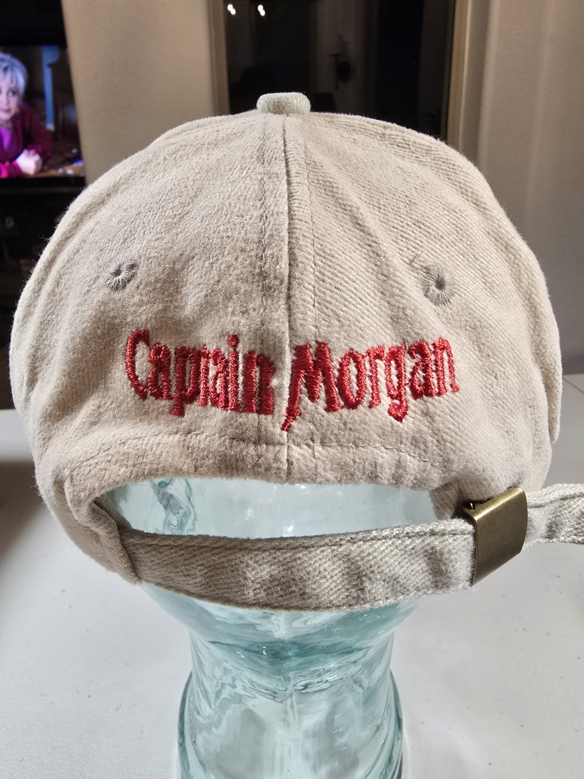 Captain Morgan Slideback Hat Beige One Size Adjustable Embroidered EUC
