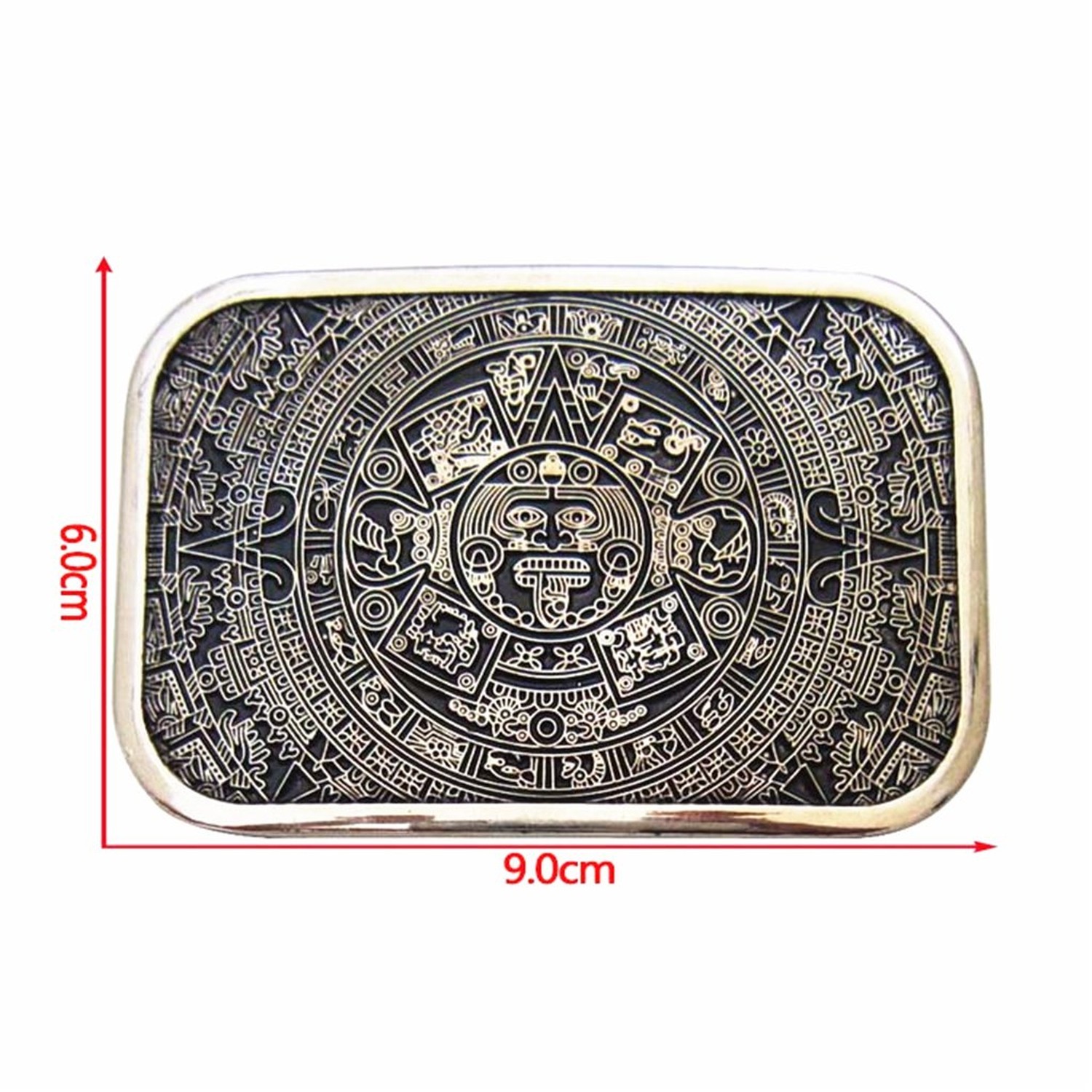 MASOP Retro Square Maya Solar Aztec Calendar Stone Belt Buckle Metal Alloy Grey