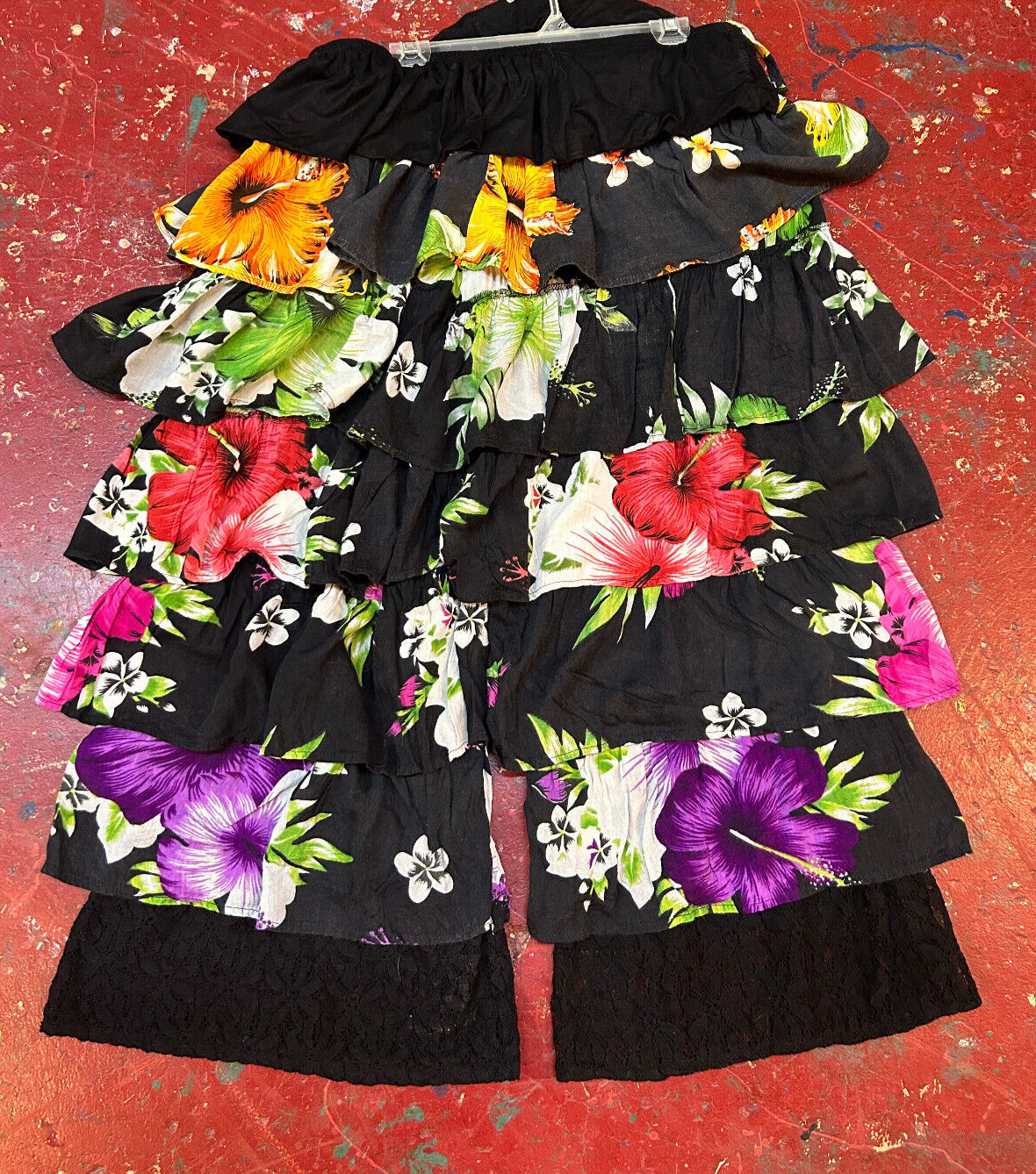 Nwt FUNKY STUFF boho ruffle hawaiian flamenco hippy rayon elastic waist PANTS 2X