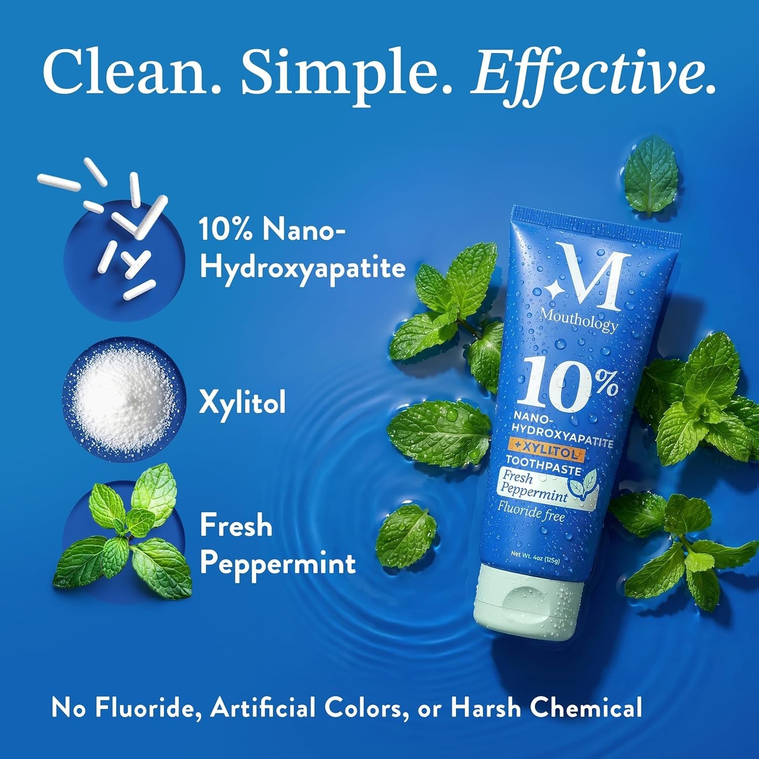 Mouthology 10% Nano Hydroxyapatite Toothpaste (3pk, Fluoride Free), Whitening*,