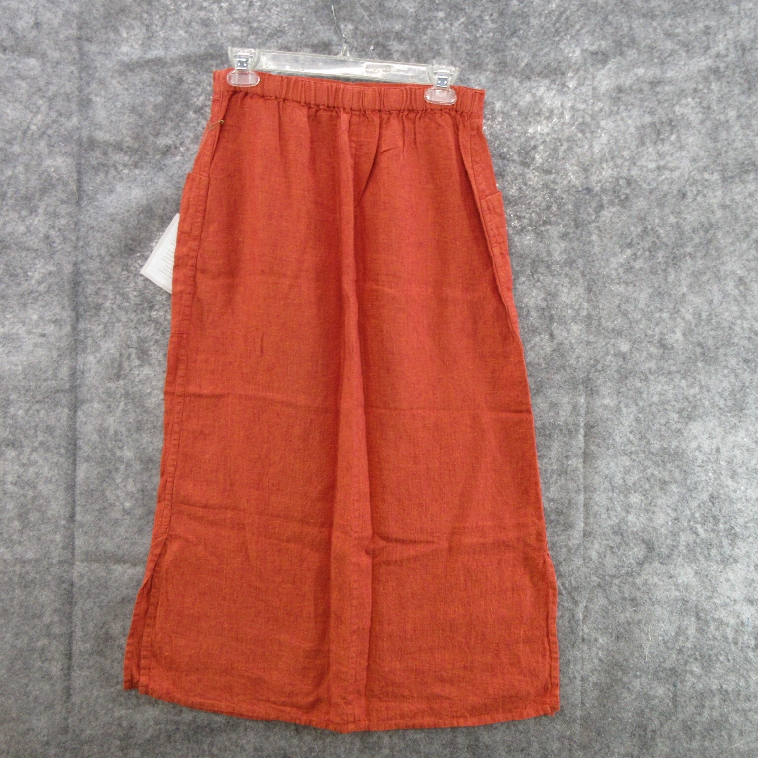 FLAX Designs Linen Skirt Small Solid Orange Maxi Pull-On Elastic Waistband New