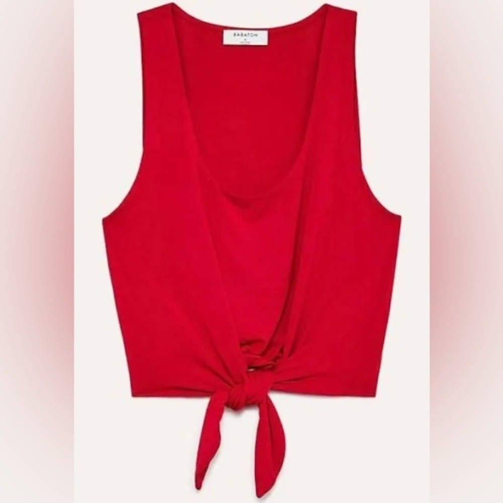 Babaton Jeronimo Cropped Tank Top Womens XS Red Tie Front Double Layered