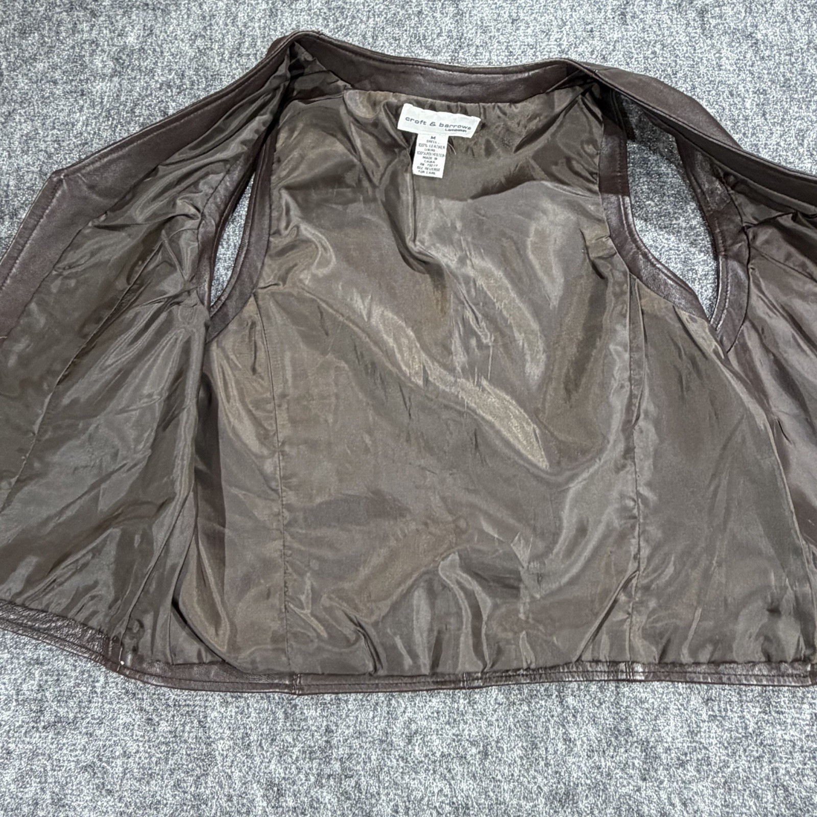Croft and Barrow Womens Genuine Lambskin Leather Vest Brown Zip Front Size M