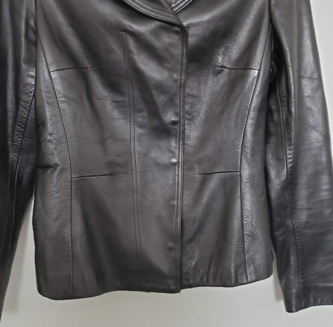 Charles Chang Lima Black Leather Sz 8 Jacket Lambskin Hidden Snap Silk LIned