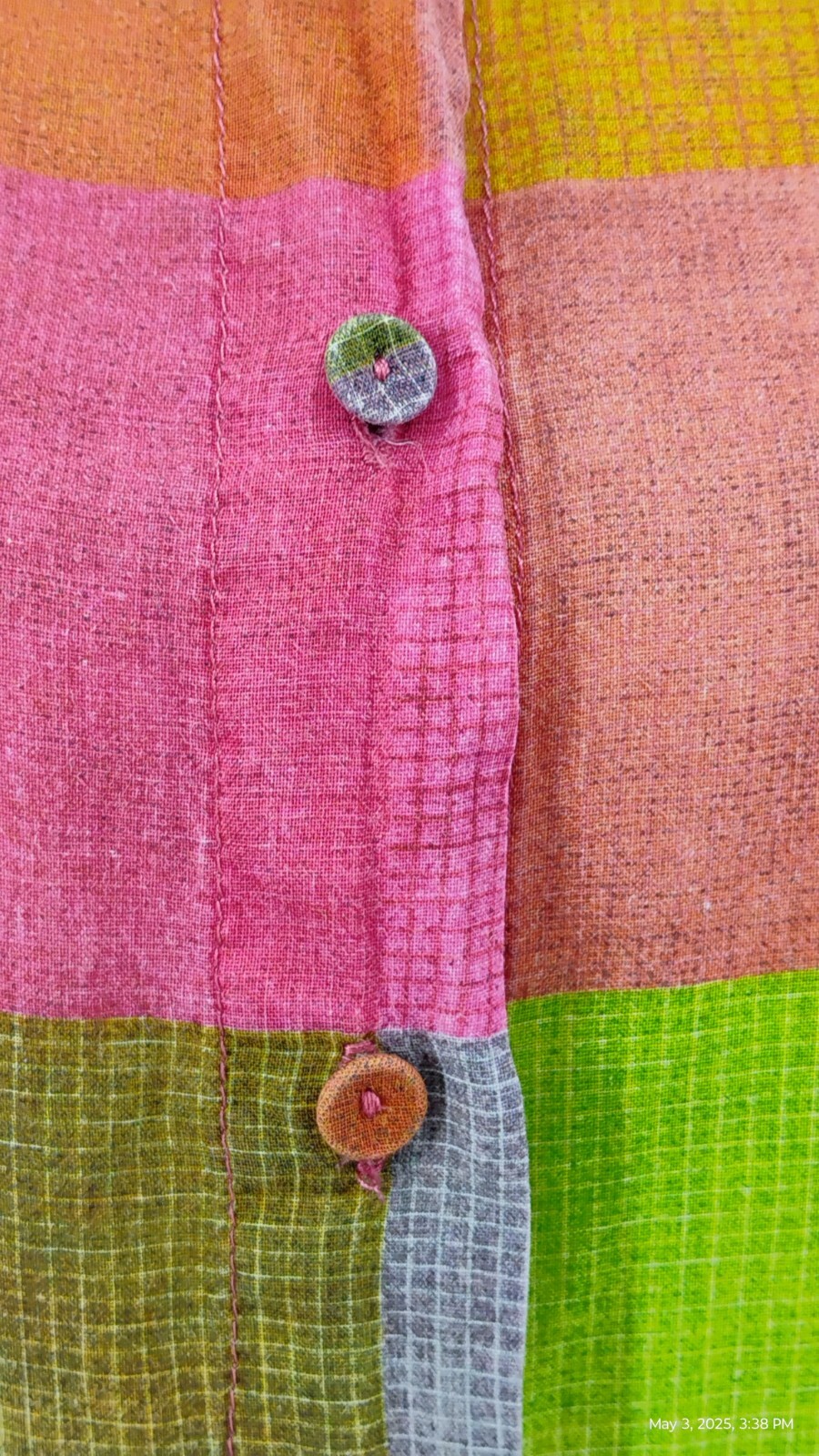 Buykud Irregular Plaid 100% Ramie Button Blouse Shirt Colorful Long Sleeve XL