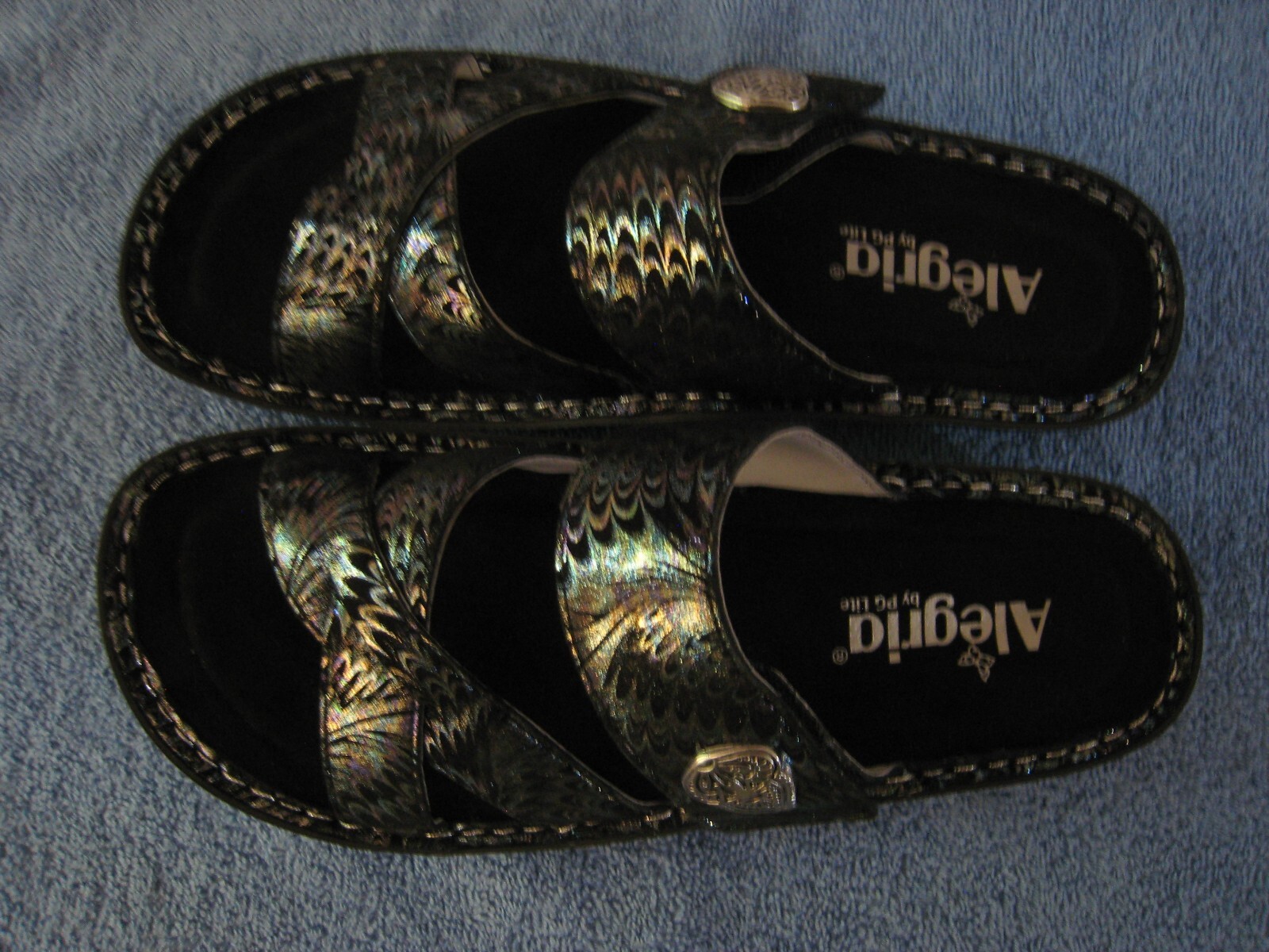 Alegria Victoriah Lustrous Slide Leather Sandals Black Multi Metallic 39M US 9