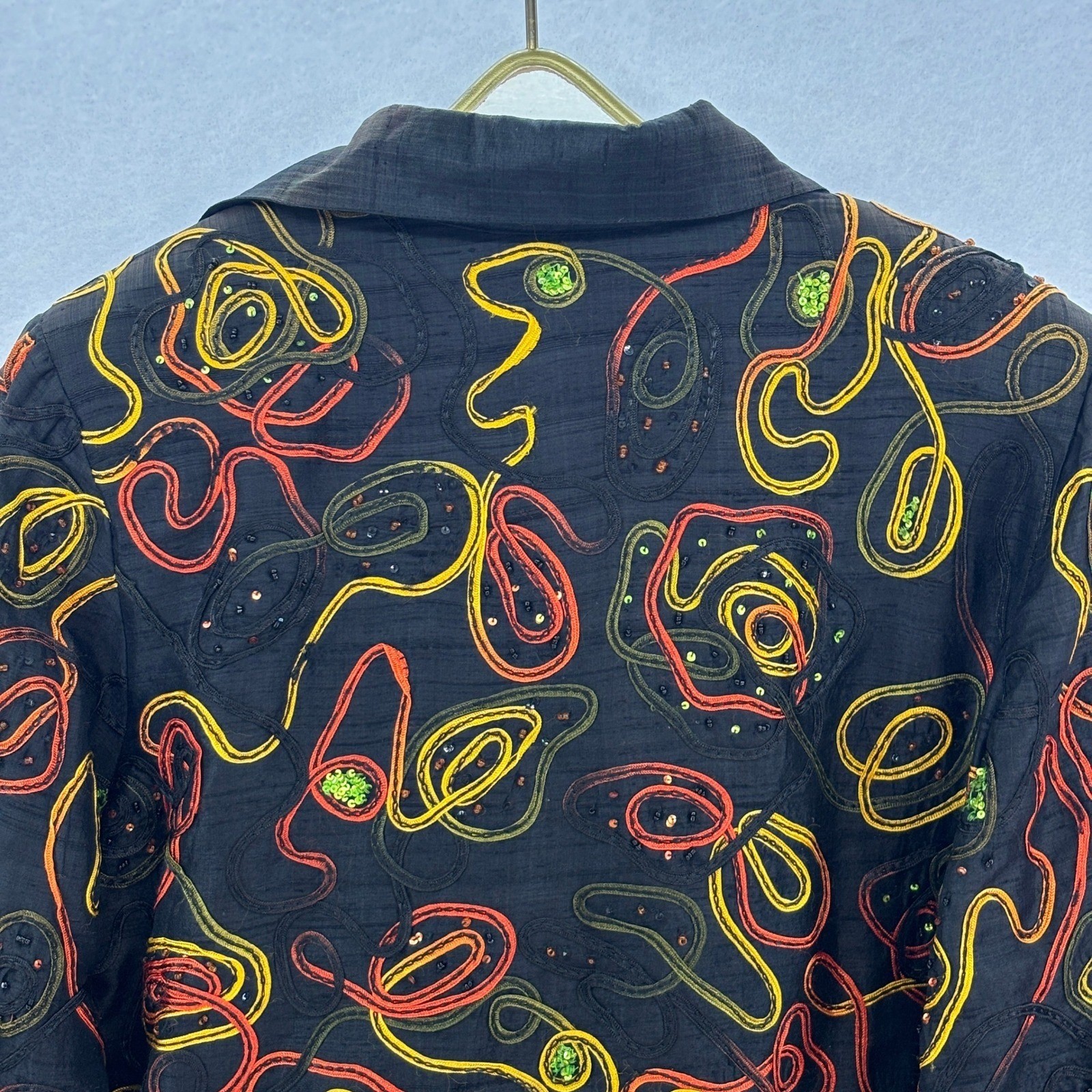 Vintage Abstract Silk Embroidered Jacket S Art Teacher Wearable Art Maximalism