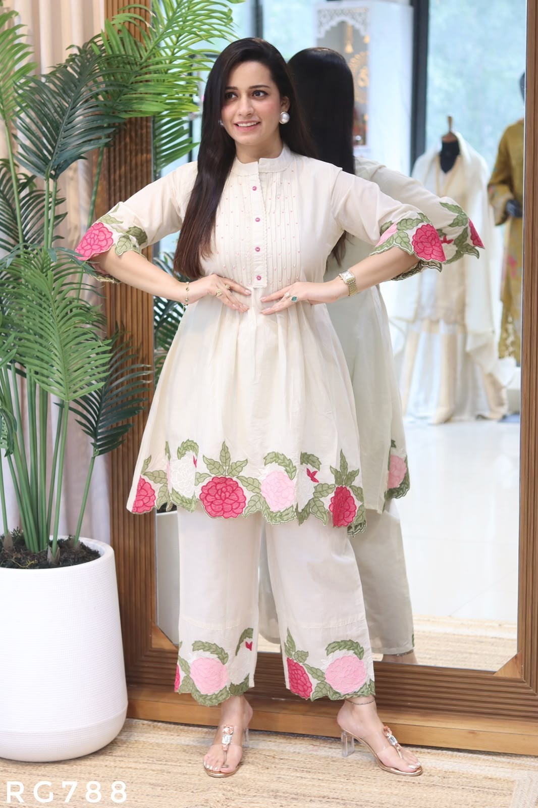 Pure Mul Chanderi Cutwork Embroidery Designer Coord set