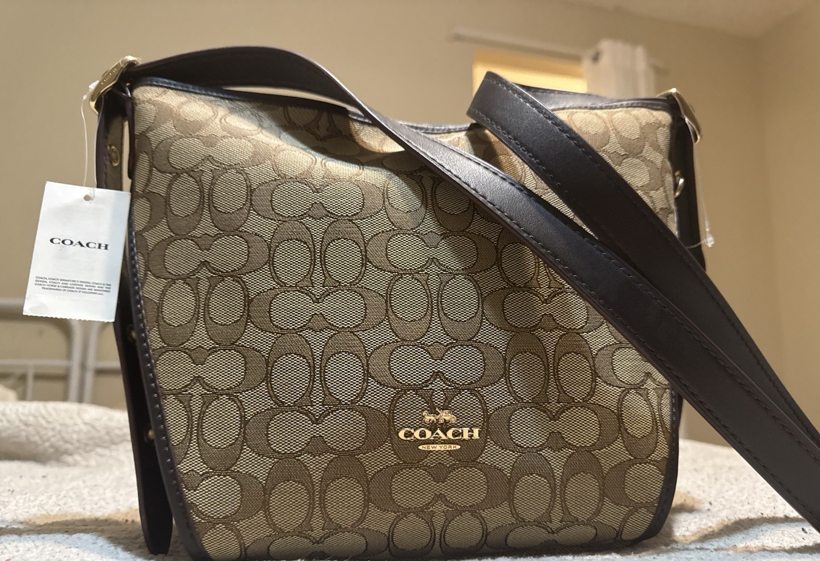 Coach Signature Small Dufflette Crossbody Bag Zip Closure Khaki/Brown