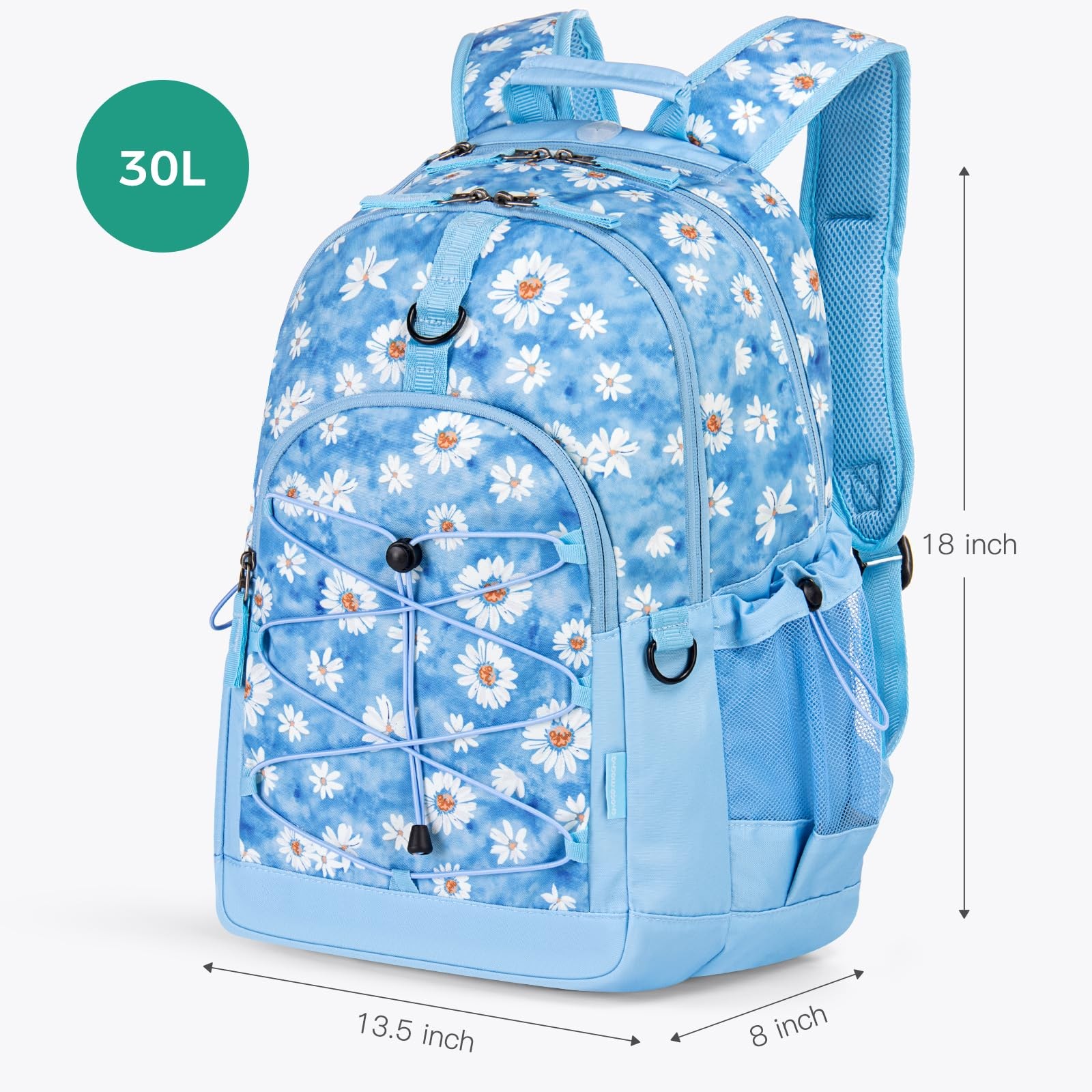 18 Inch Daisy Backpack Teen Girls Travel School Middle Large Bookbag Blue