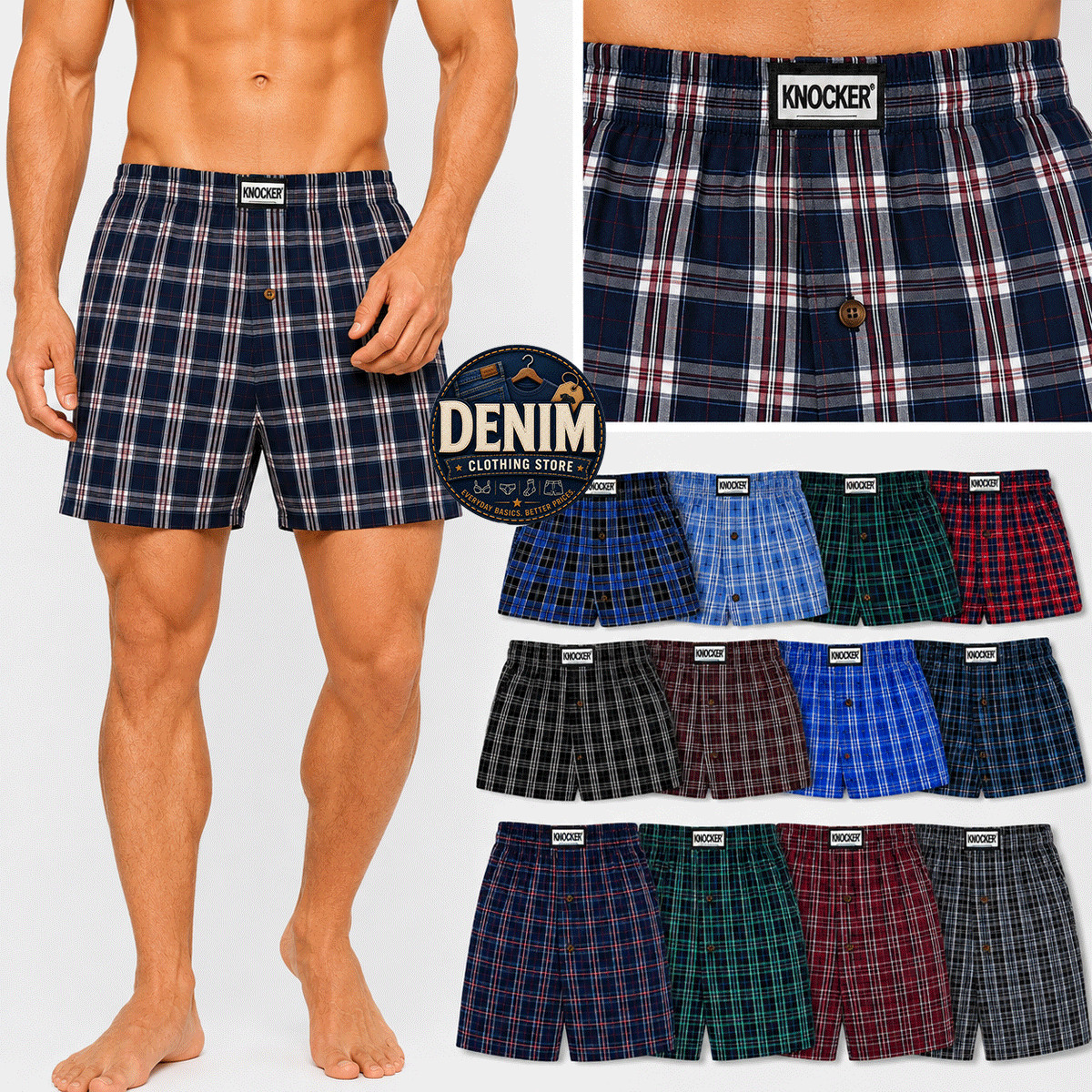 3 6 12 Pack Lot Men’s Premium Boxer Underwear Plaid Shorts Briefs Trunk Cotton