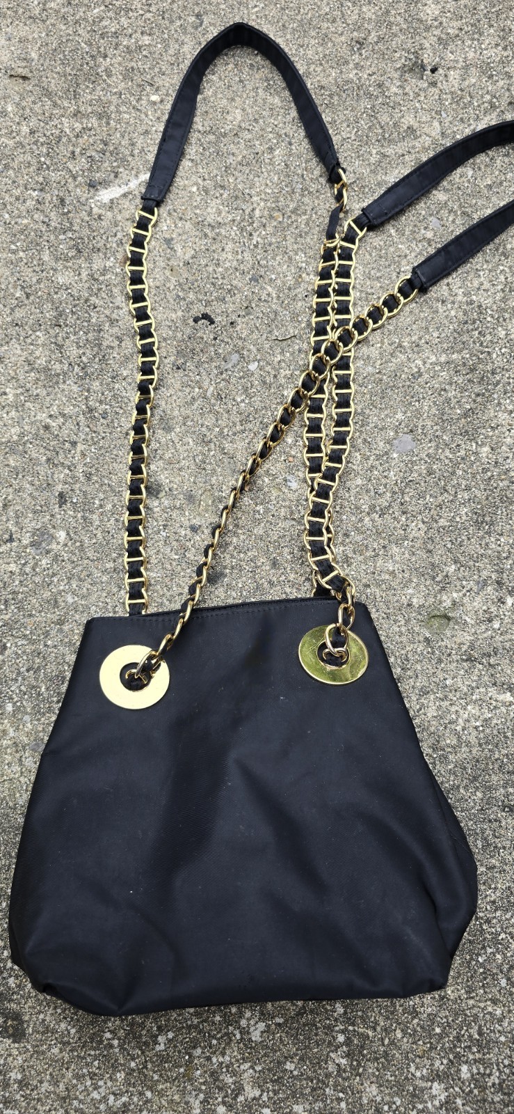 L.J.S Collection Black Medium Tote Purse Zip Closure Gold Chain Strap