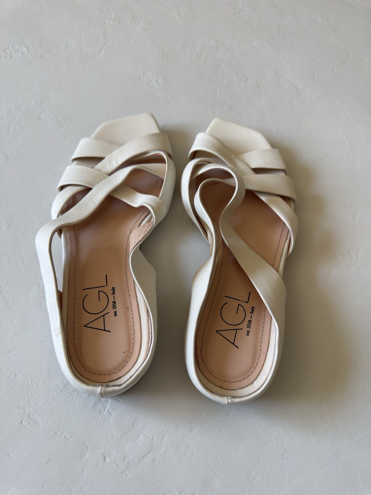 AGL Women’s Greta Leather Slide Flat Sandal Shoes EUR 38/US 8 Off White $398