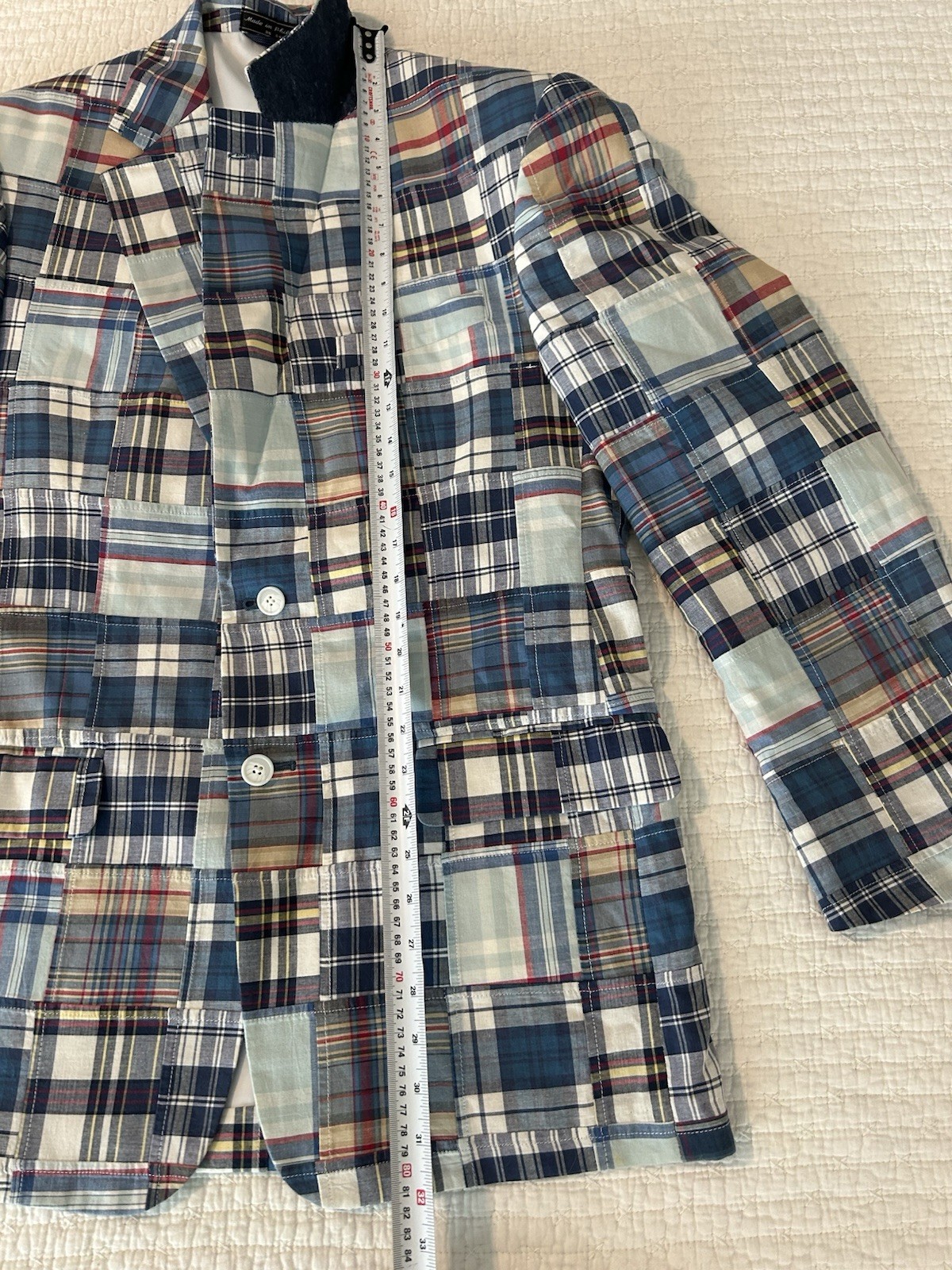 Haspel Madra Quilted Blazer Men’s Patchwork Plaid Preppy Lightweight 100% Cotton