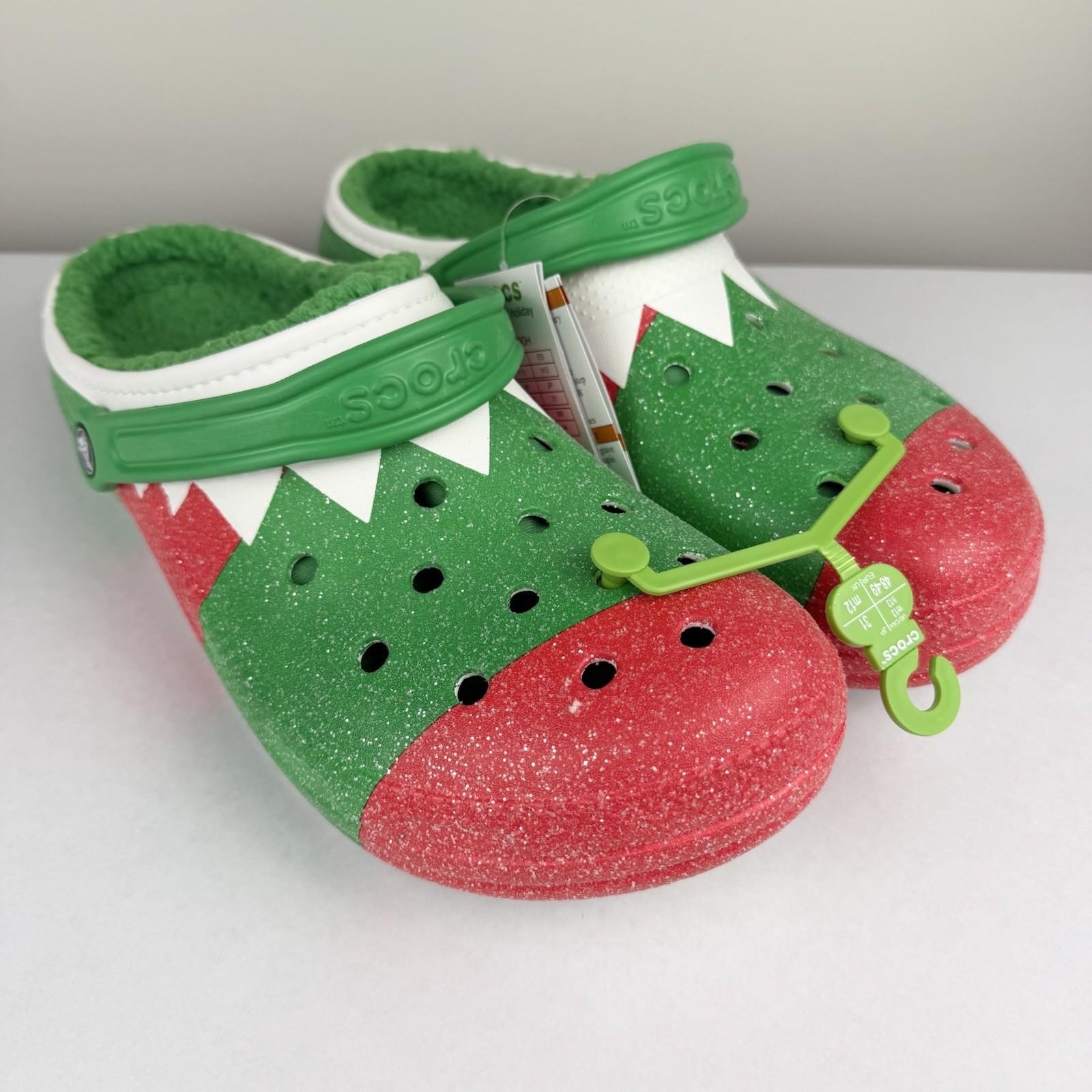 Crocs Classic Holiday Lined Clogs Fuzzy Slippers US Mens 13 NWT Red Green