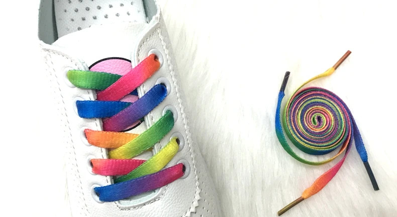 1Pair Colorful Shoelaces Rainbow Gradient Flat Shoe laces For Canvas Casual Shoe