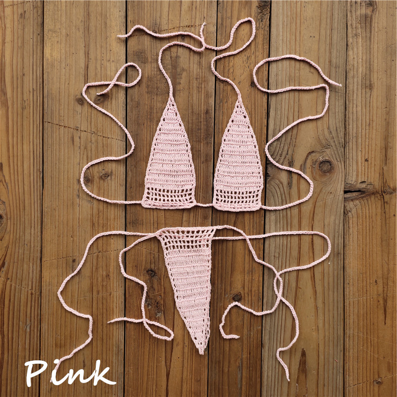 Hand Crochet Micro Swimwear Women Romance Sexy Mini Bikini Set Sunbathing Cotton