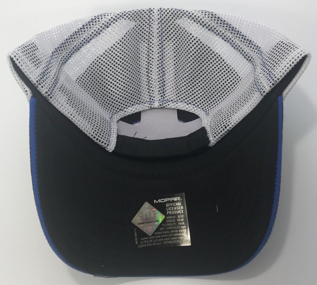 Black Hat / Cap w/ White Mesh & Blue Mopar “M” Logo / Emblem (Licensed)