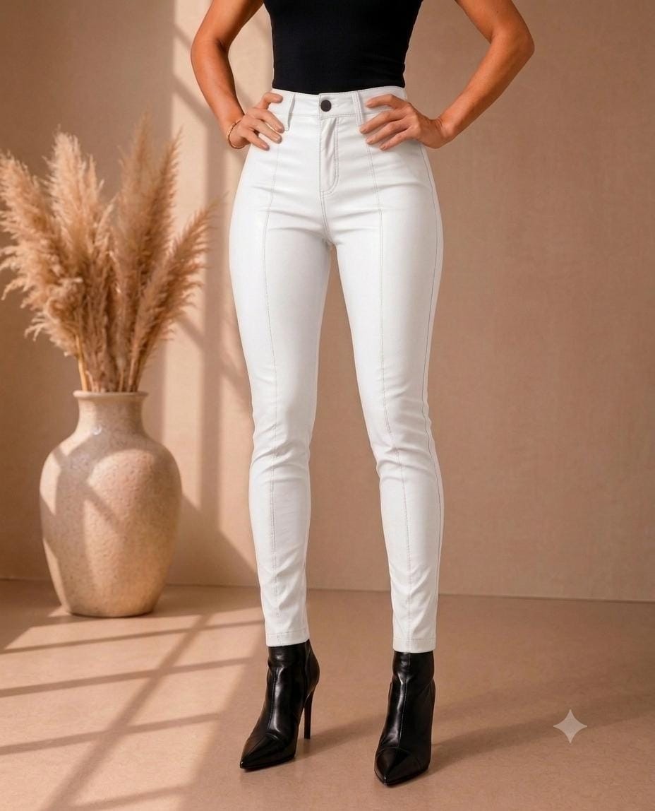 Handmade White Slim Fit Women’s Leather Pants Genuine Lambskin HighWaist Trouser