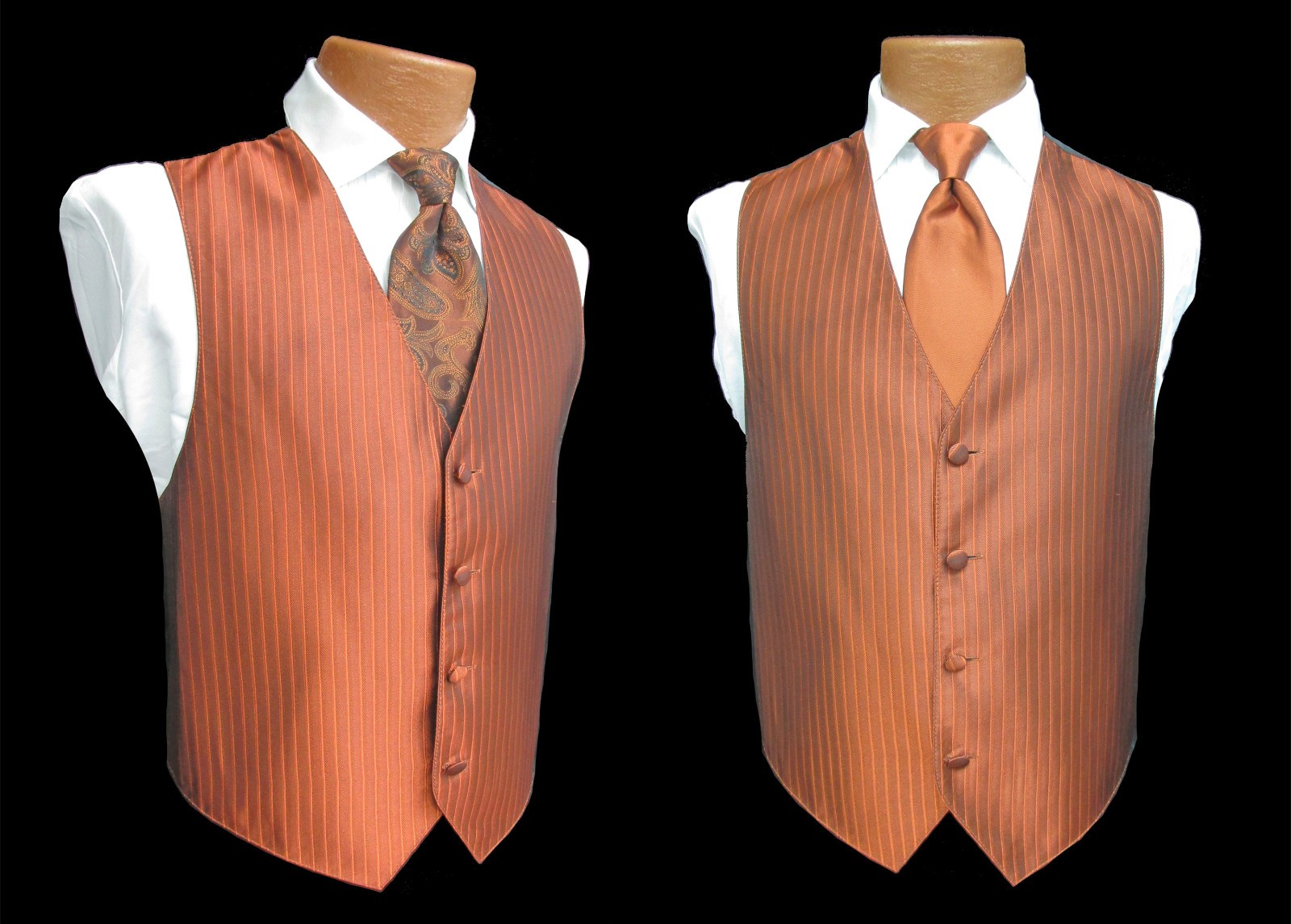 Jean Yves Burnt Orange Tuxedo Vest with Solid & Paisley Tie – Men’s Size S