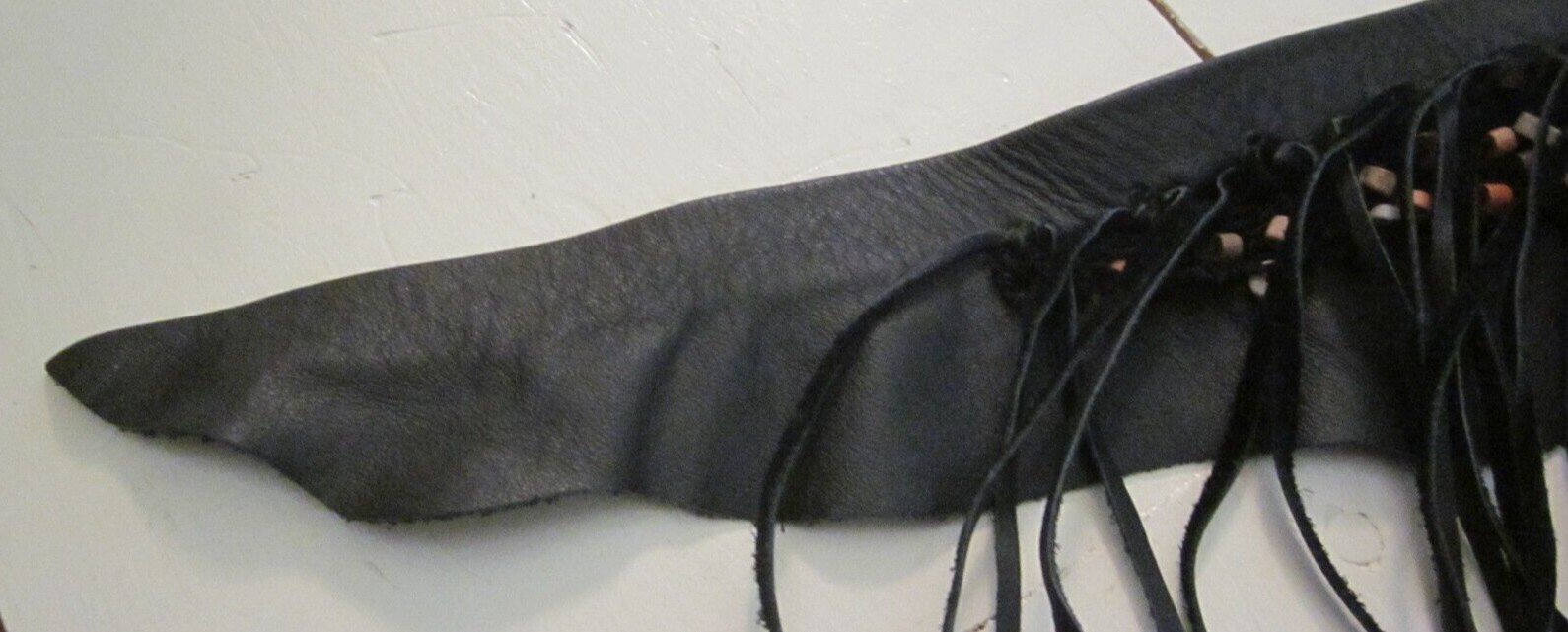  Hand Made Beaded Mesh and Leather Fringe 56″ Hip/ Shoulder Scarf