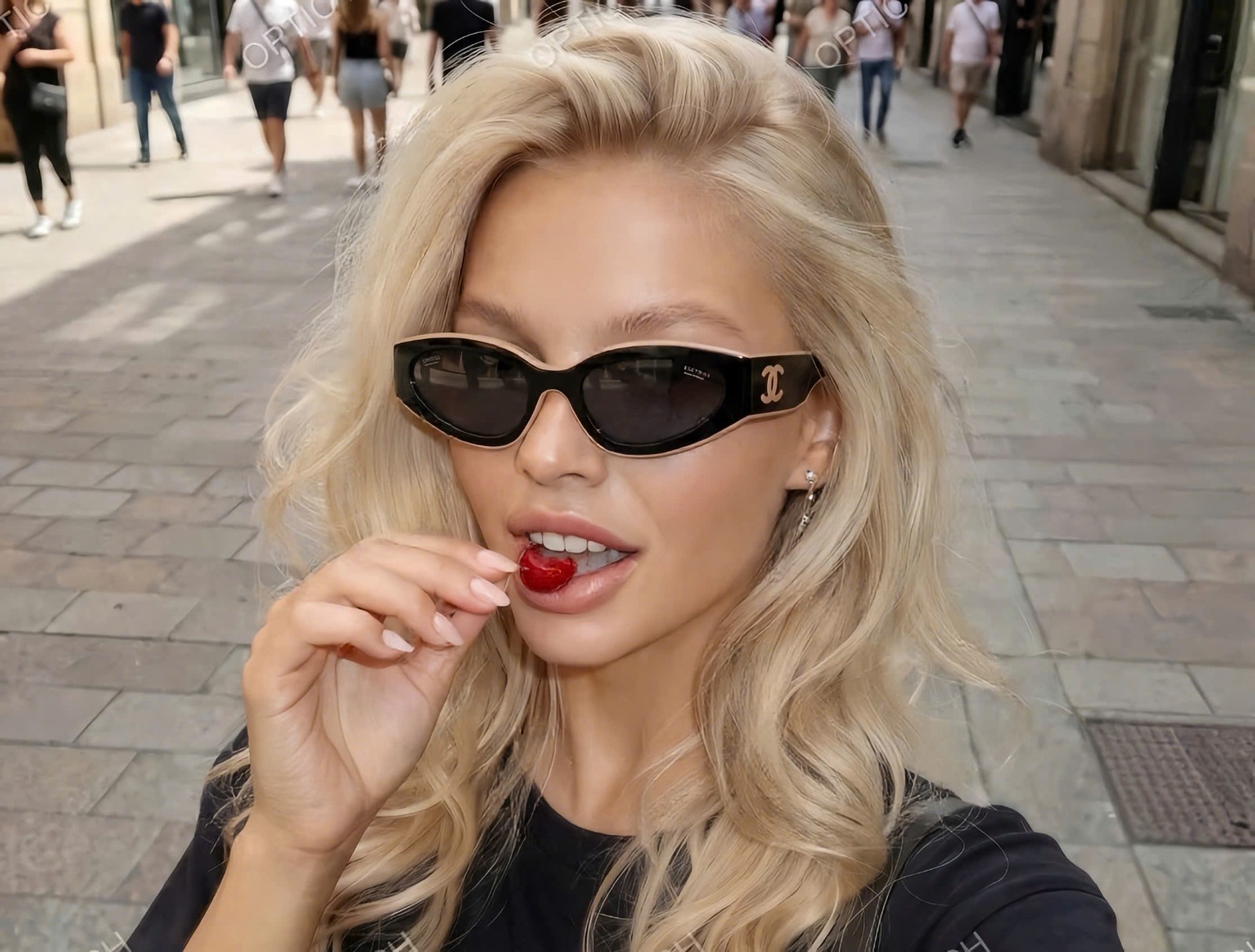 Chanel CH6056 54mm Cat Eye Sunglasses in Black with Beige Black Lenses