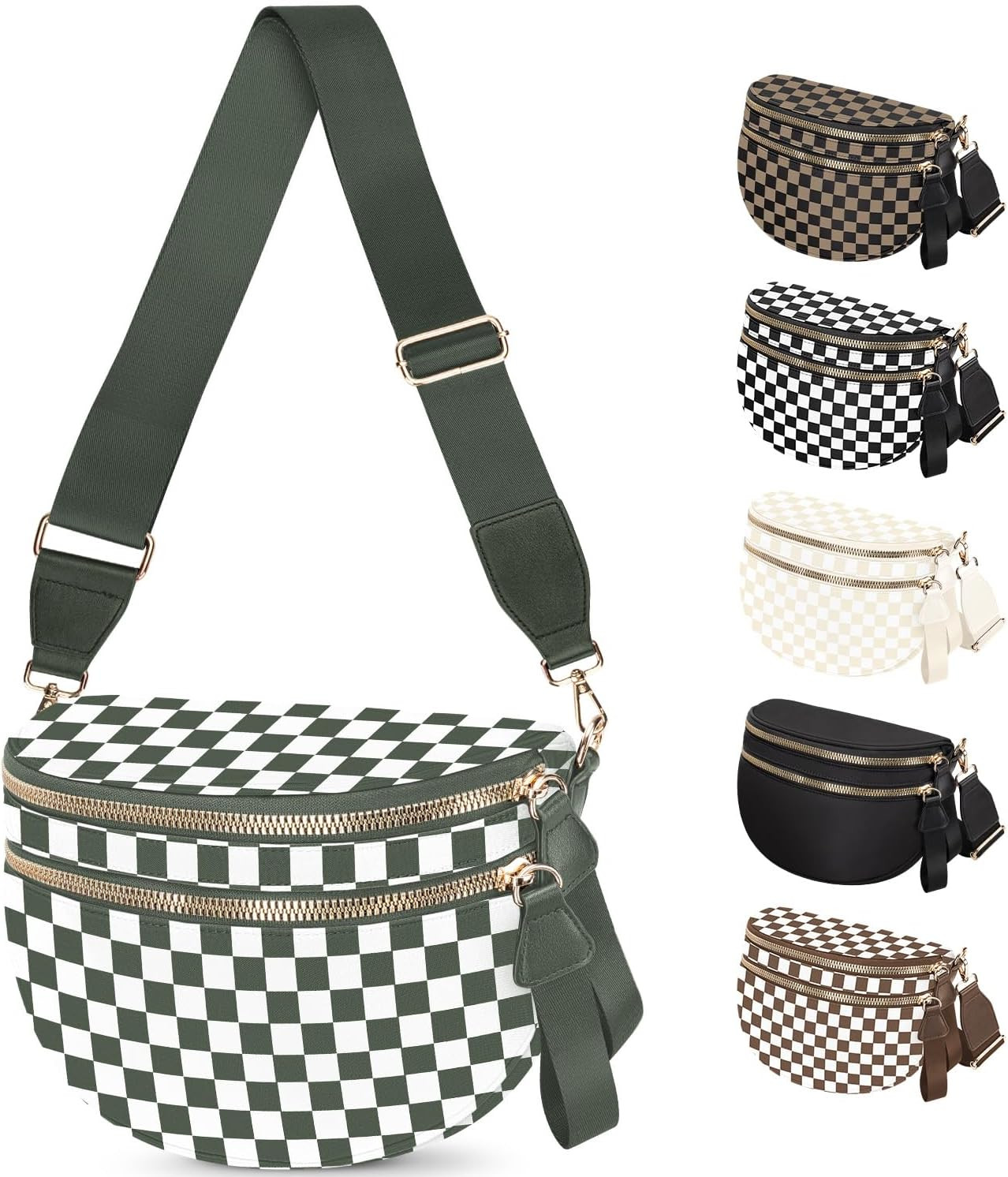 Spacious Nylon Checkered Crossbody Bum Bag for Women, Fashion Checkerboard Fanny