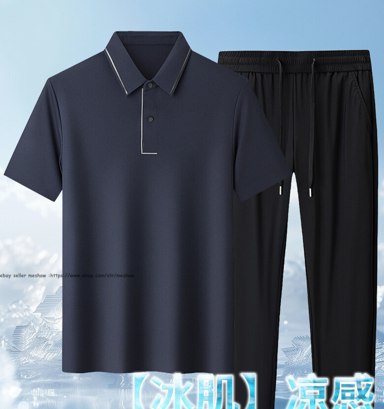 Summer Men 2pcs Shirts and Pants sets Middle aged dad Casual Fashion Beach sets