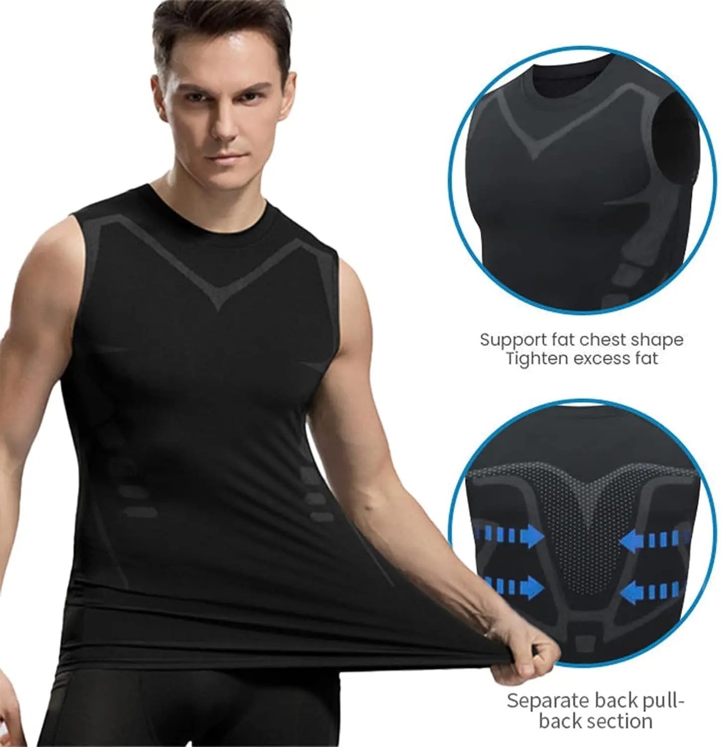 Men Compression Shirt Version Ionic Shaping Sleeveless Vest Sport Tank Top S-3XL