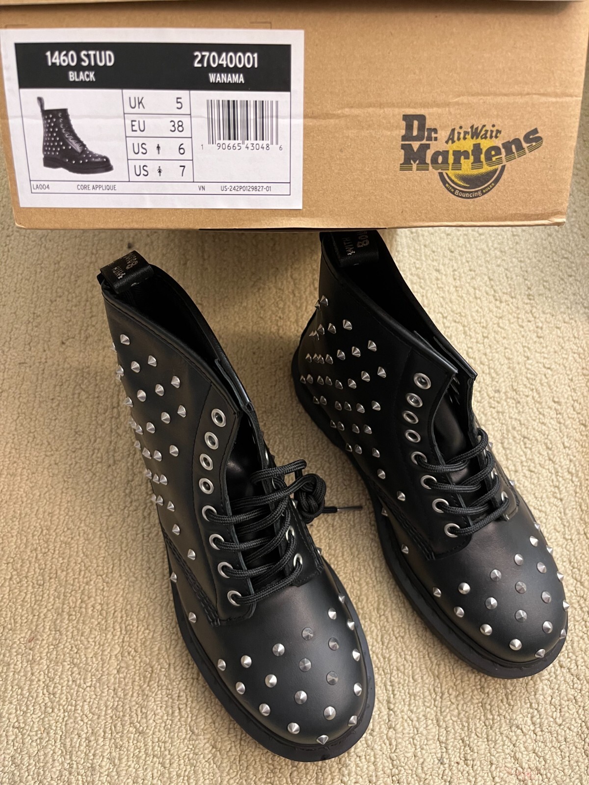 1460 STUD WANAMA LEATHER LACE UP BOOTS MSRP$210