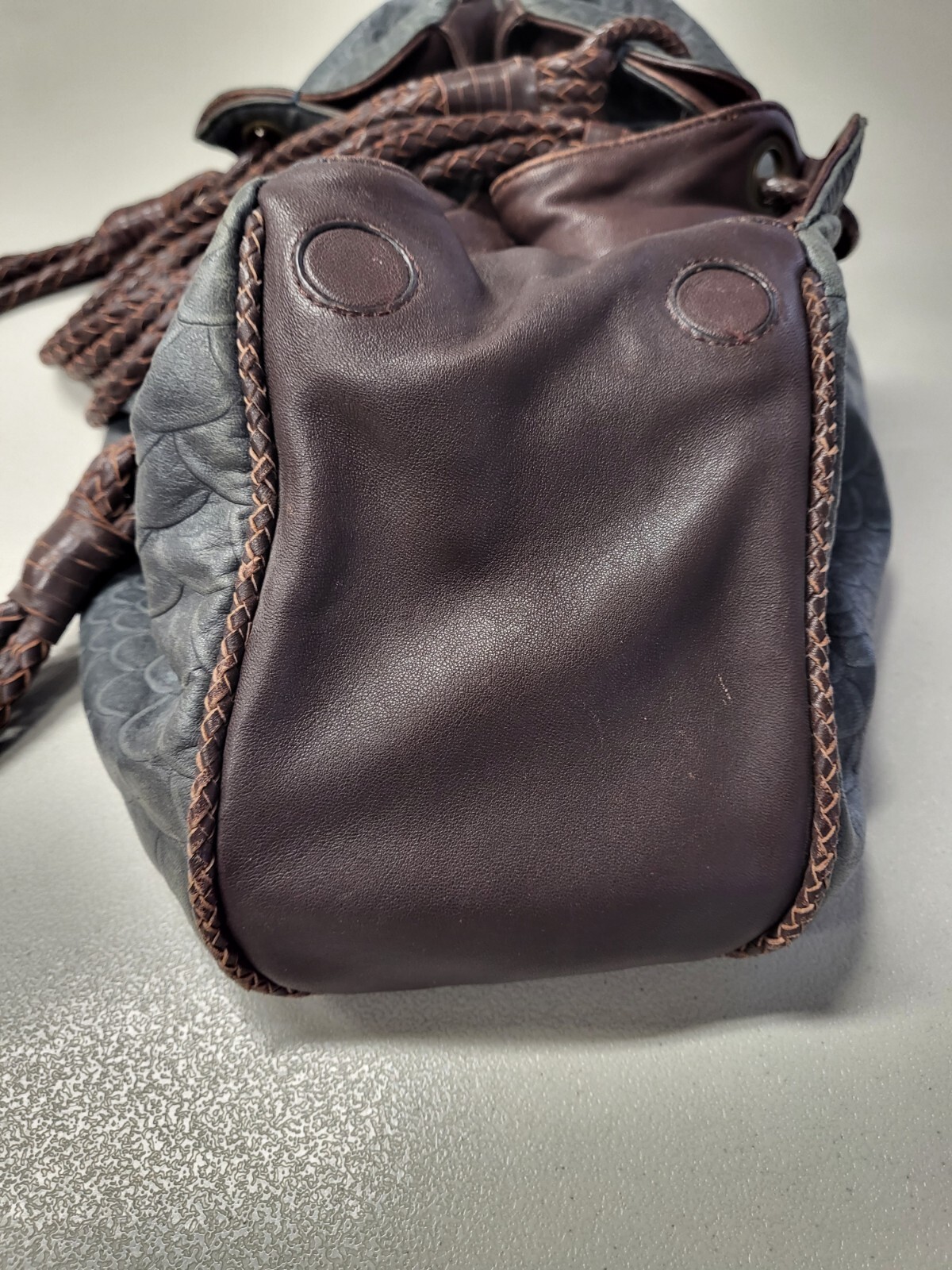 The Divine Tribe NYC Large Gray/ Brown Reptile Embossed Leather Tote Purse