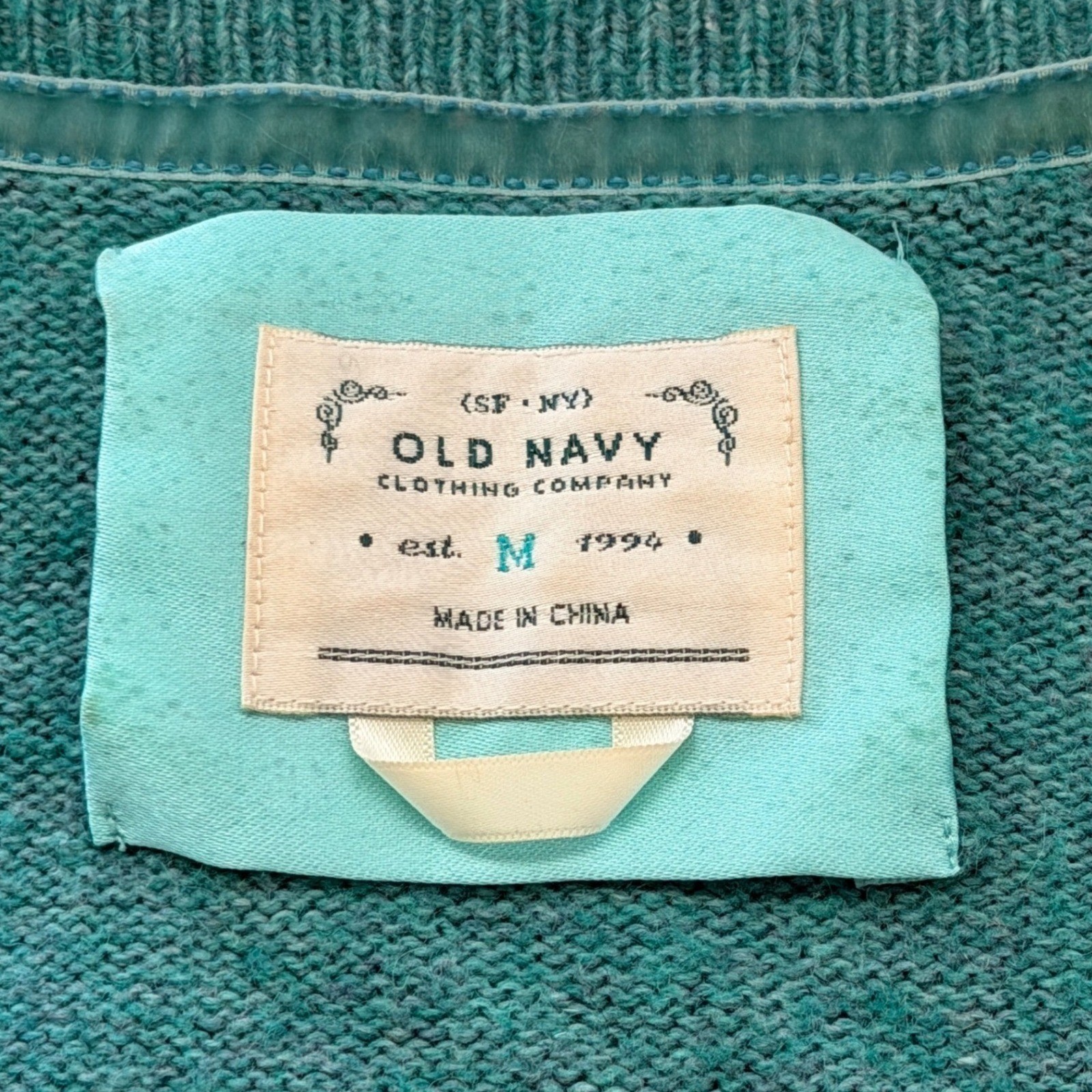 Old Navy V-Neck Sweater Sz M Teal Green Lambswool Angora Blend Knit Preppy