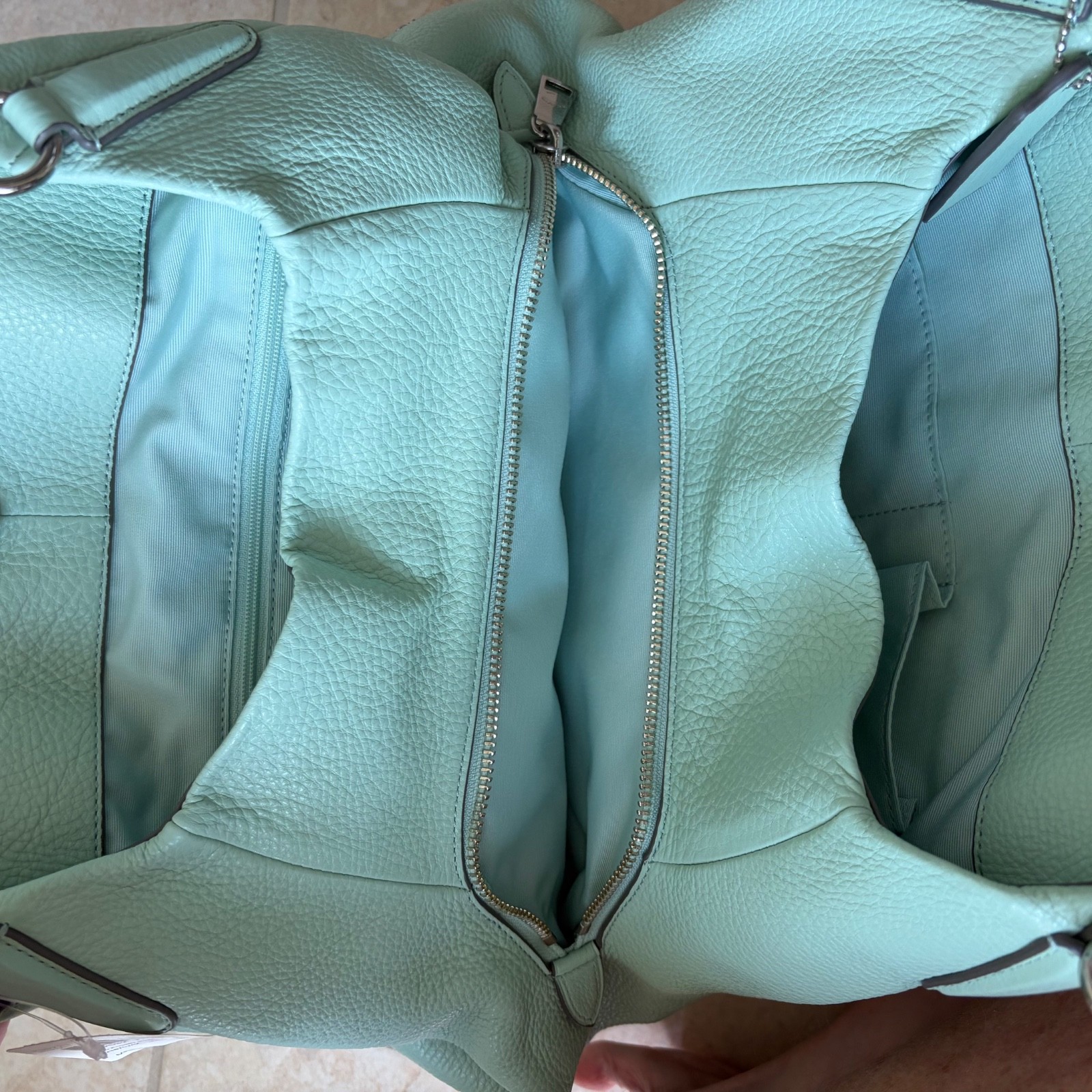 NWT $395 Coach Madison Phoebe Pebbled Leather Shoulder Bag Mint Green Silver