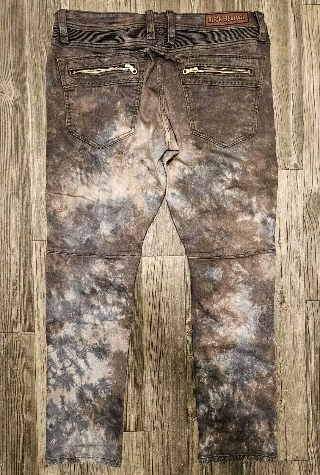 Rock Revival Daviday Moto Acid Wash Tie Dye Jeans Denim Men’s Size 36 x 31 NEW