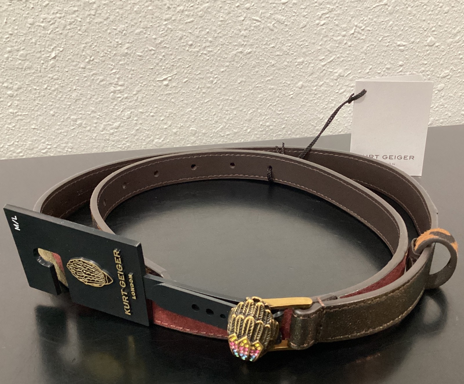 Kurt Geiger Rainbow Eagle Belt 41″ L x 0.75″ Wide Multicolor Suede Pin Buckle