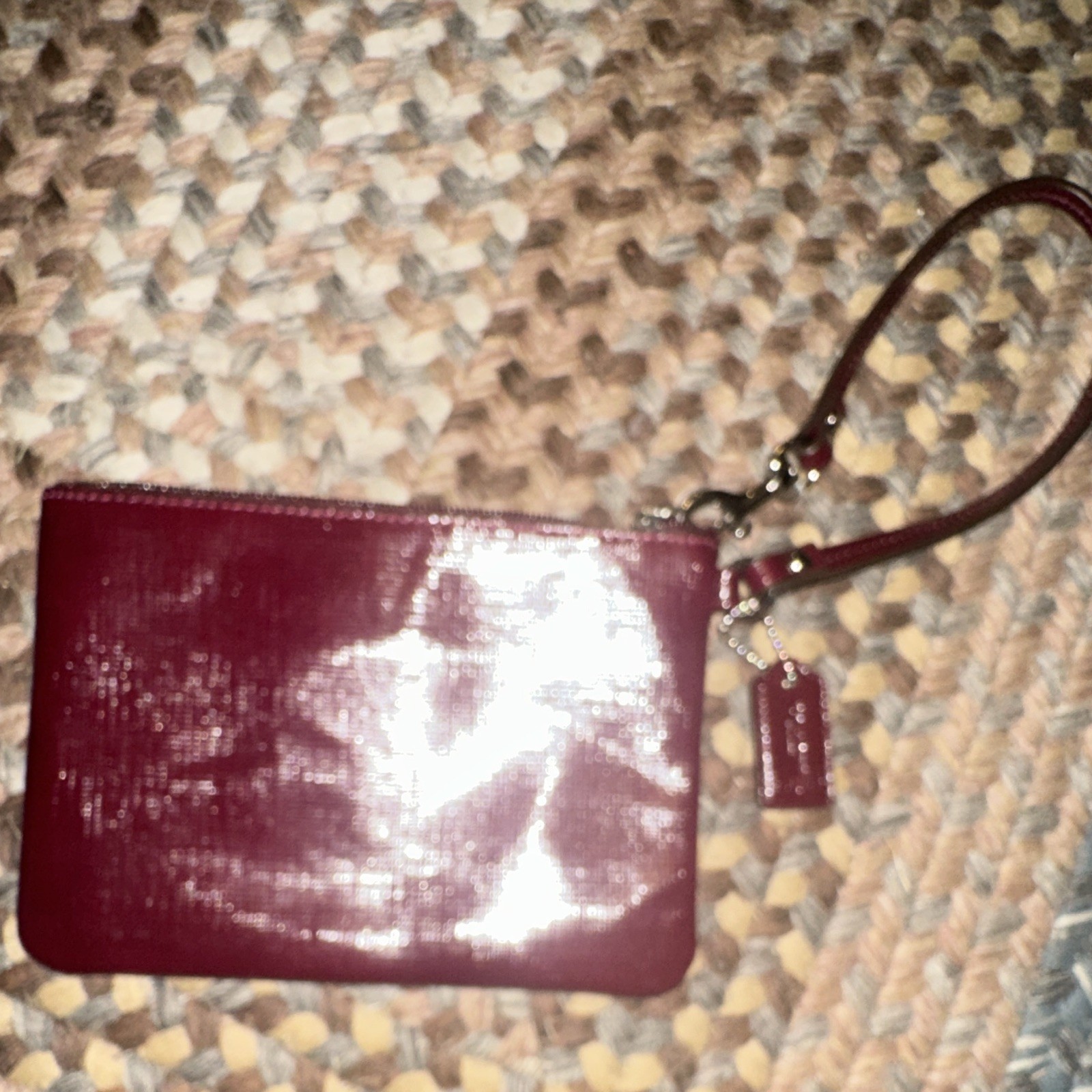 Coach Burgundy Solid Wristlet Pouch w/ Bow Accent, Zipper & Wrist Strap