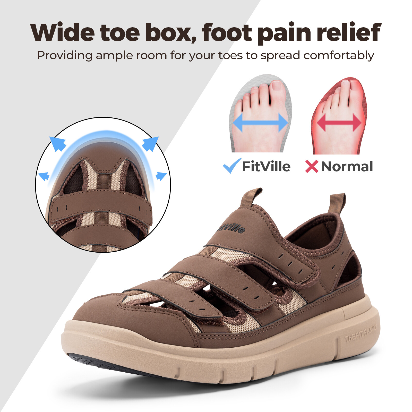 FitVille Diabetic Sandals for Men Casual Comfort Outdoor Sport Adjustable Shoes