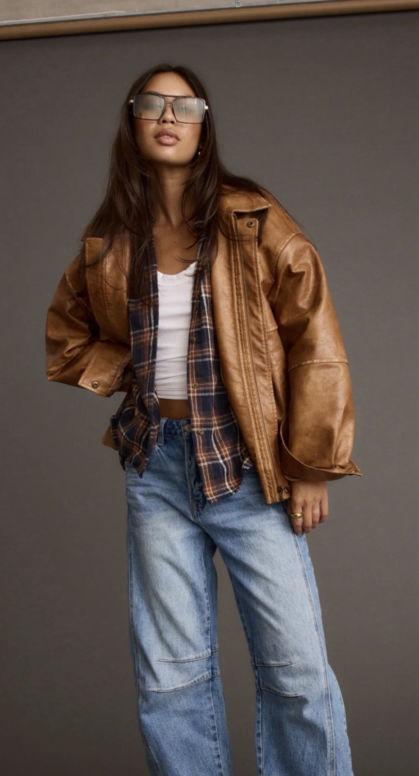 12th Tribe London Calling Cognac Oversized Faux Leather Jacket Size Small