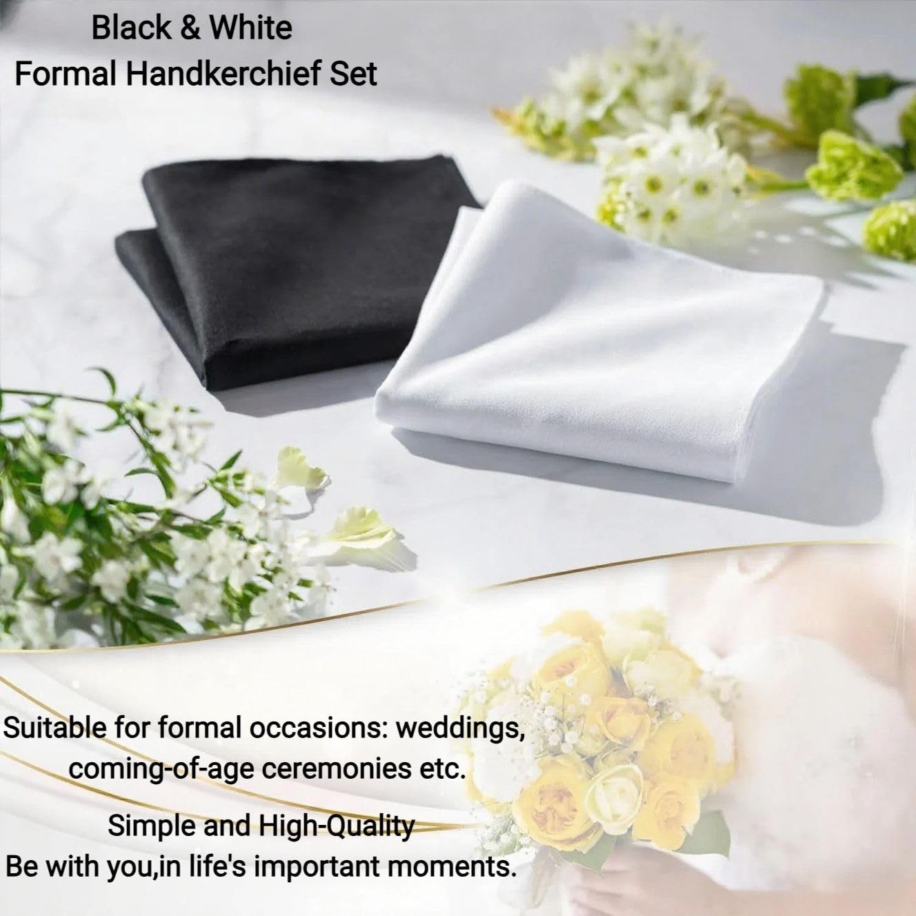 Handkerchief Formal Pocket Squares White/Black Set, Large Size 20×20 Inches, …