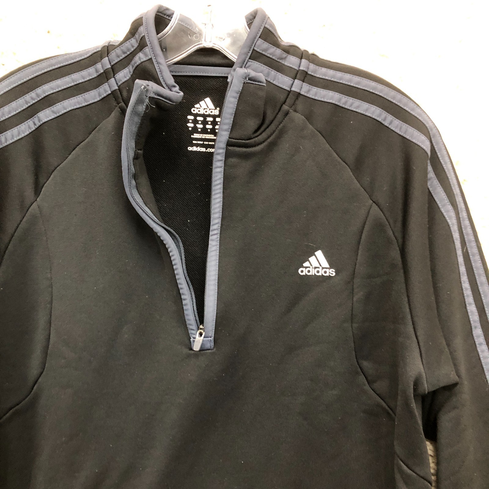 Adidas Track Jacket Medium Mens Black 1/4 Zip Pullover Raglan Sleeve Athletic M