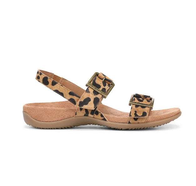 VIONIC Reese Slingback Sandal – Tan Leopard Print Suede, Medium (NEW)