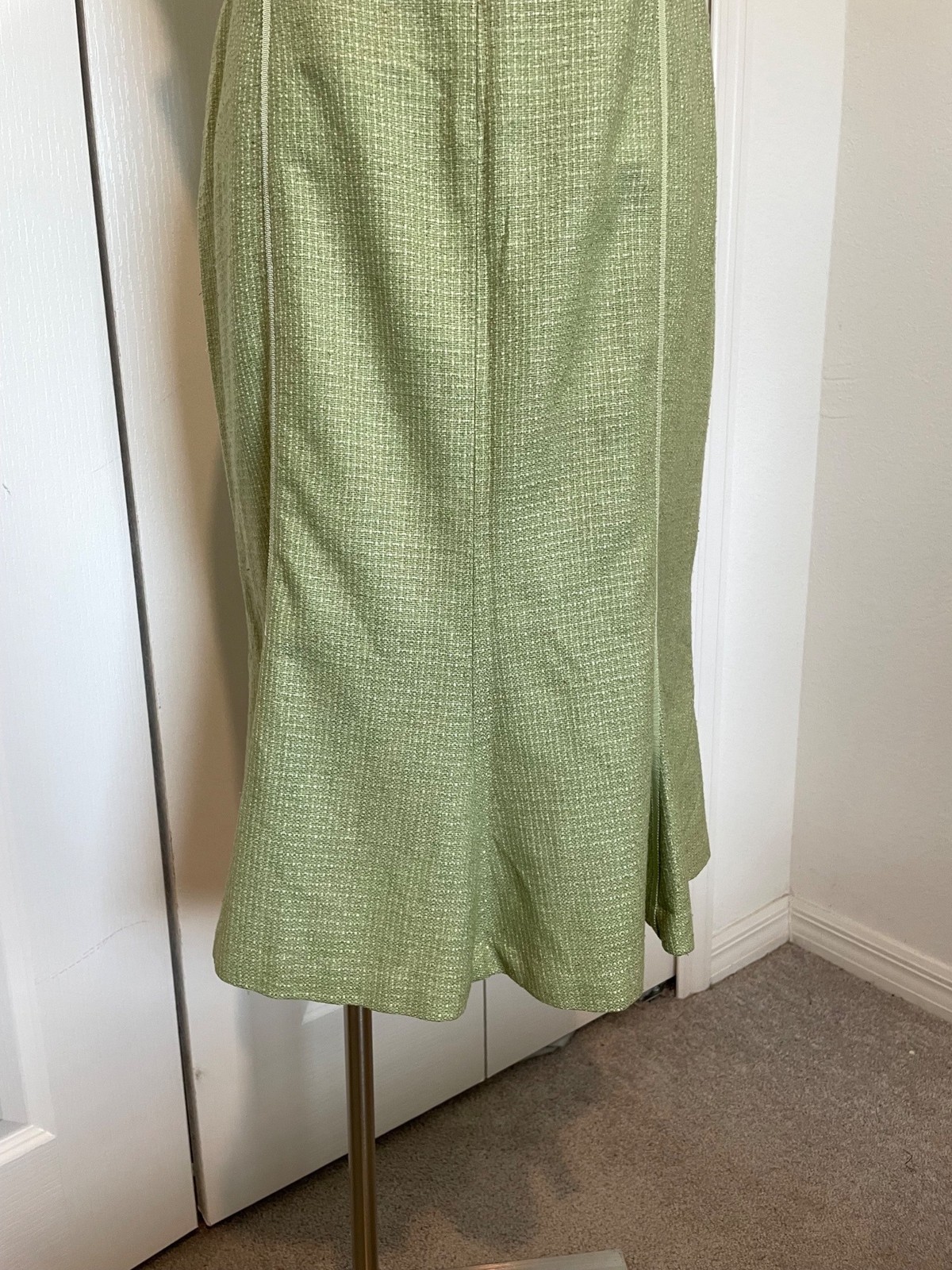 Vintage Talbots Classic Green Tweed Sleeveless Dress Ribbon + Ruffle Hem Size 12