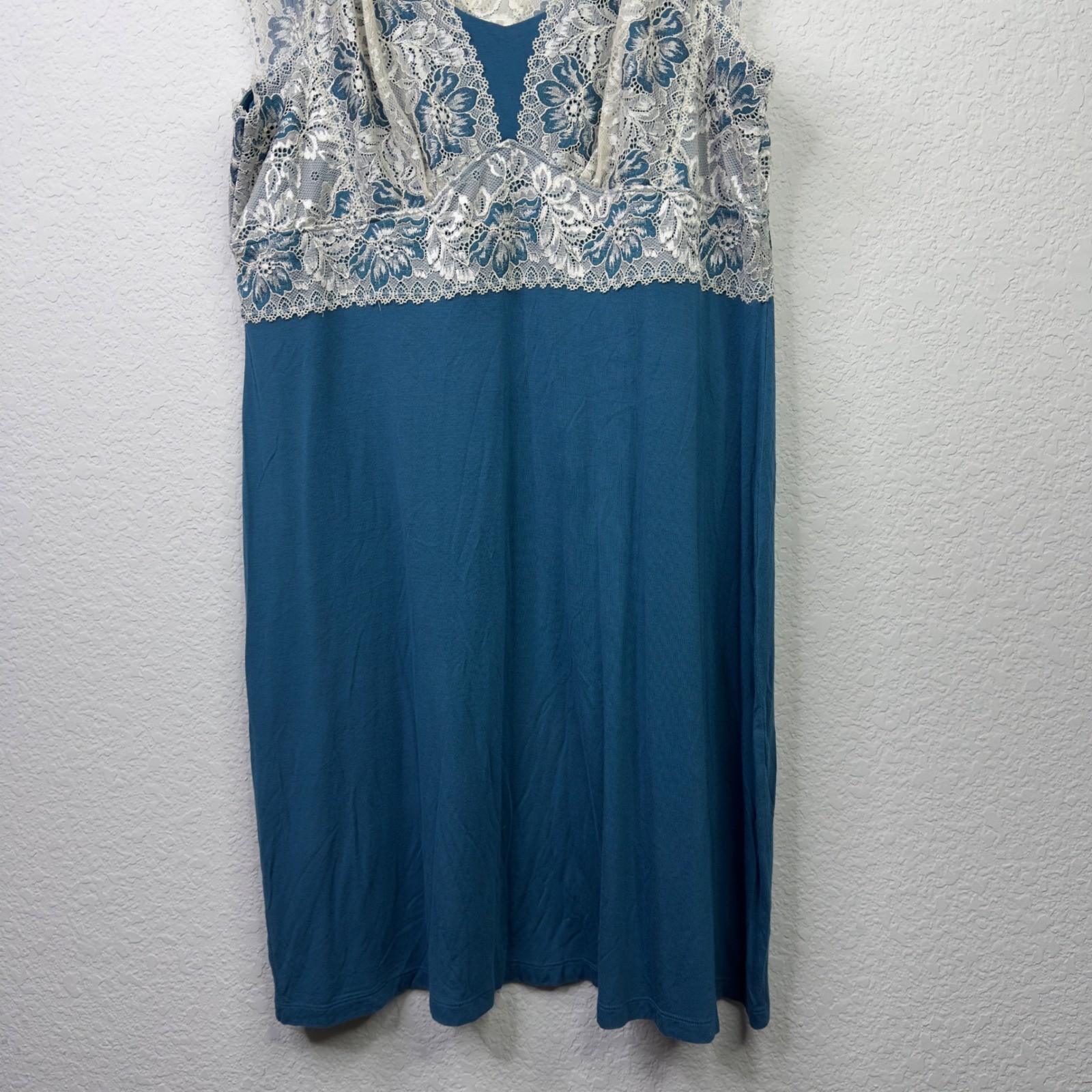 Soma Cool Nights Nightgown XL Teal Bamboo Lace Trim Romantic Feminine Sleepwear