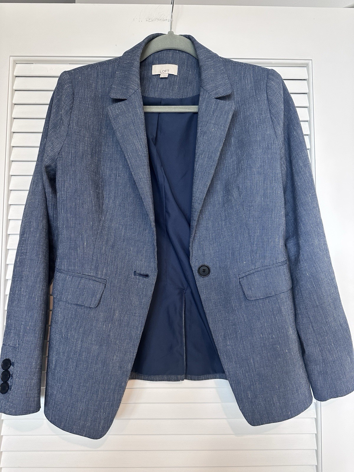 LOFT Linen Blend Classic Tailored Single Button Blazer Jacket 2