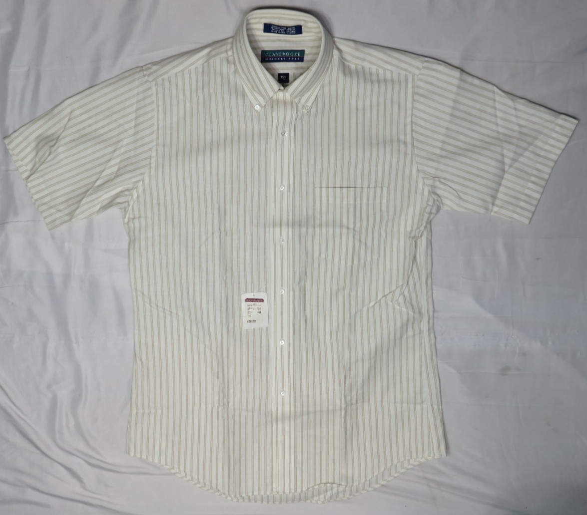 CLAYBROOKE 15 1/2 KHAKI SHORT SLEEVE BUTTON-DOWN WRINKLE FREE SINGLE NEEDLE NWT