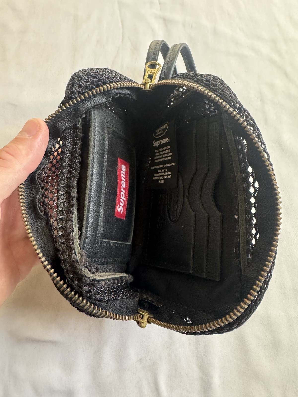 Supreme x Vanson Cow Leather Bl. Zip Wrist Strap Clutch P. Lined Brass, Initials